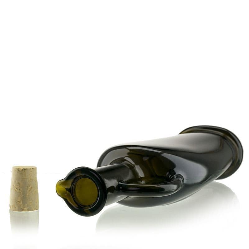 Botella de vidrio 'Eleganta' de 500 ml, ovalada, verde antiguo, boca: corcho