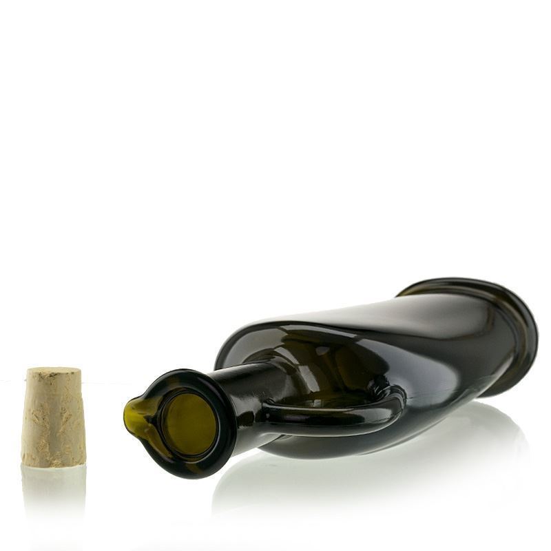 Botella de cristal de 500 ml 'Eleganta', ovalada, verde antiguo, boca: corcho