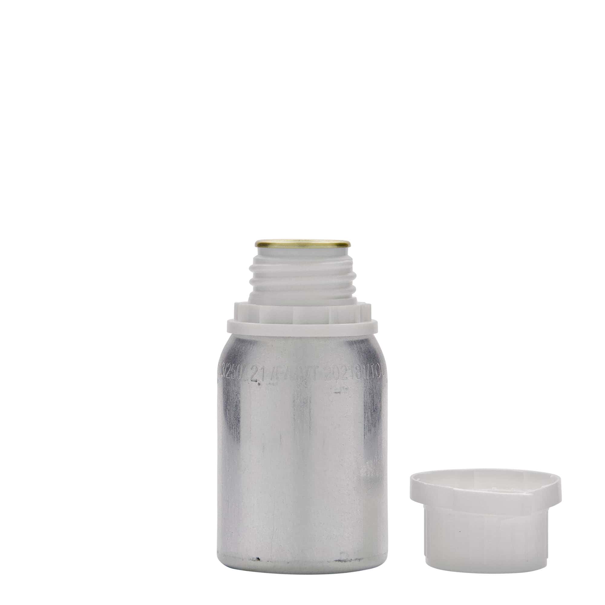 125 ml botella de aluminio, metal, plateado, boca: DIN 32