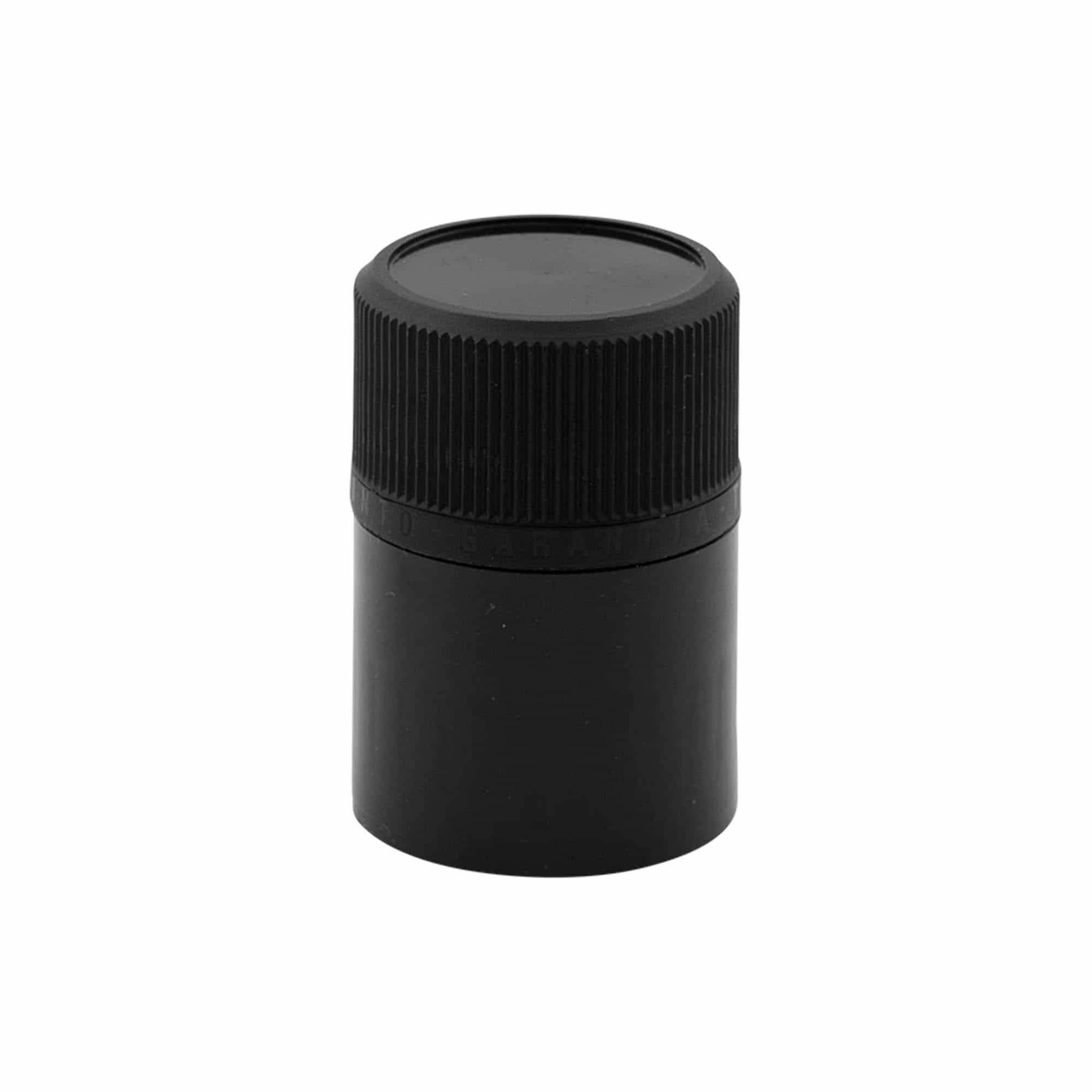 Tapón DOP con precinto de originalidad con vertedor, plástico de PE, negro