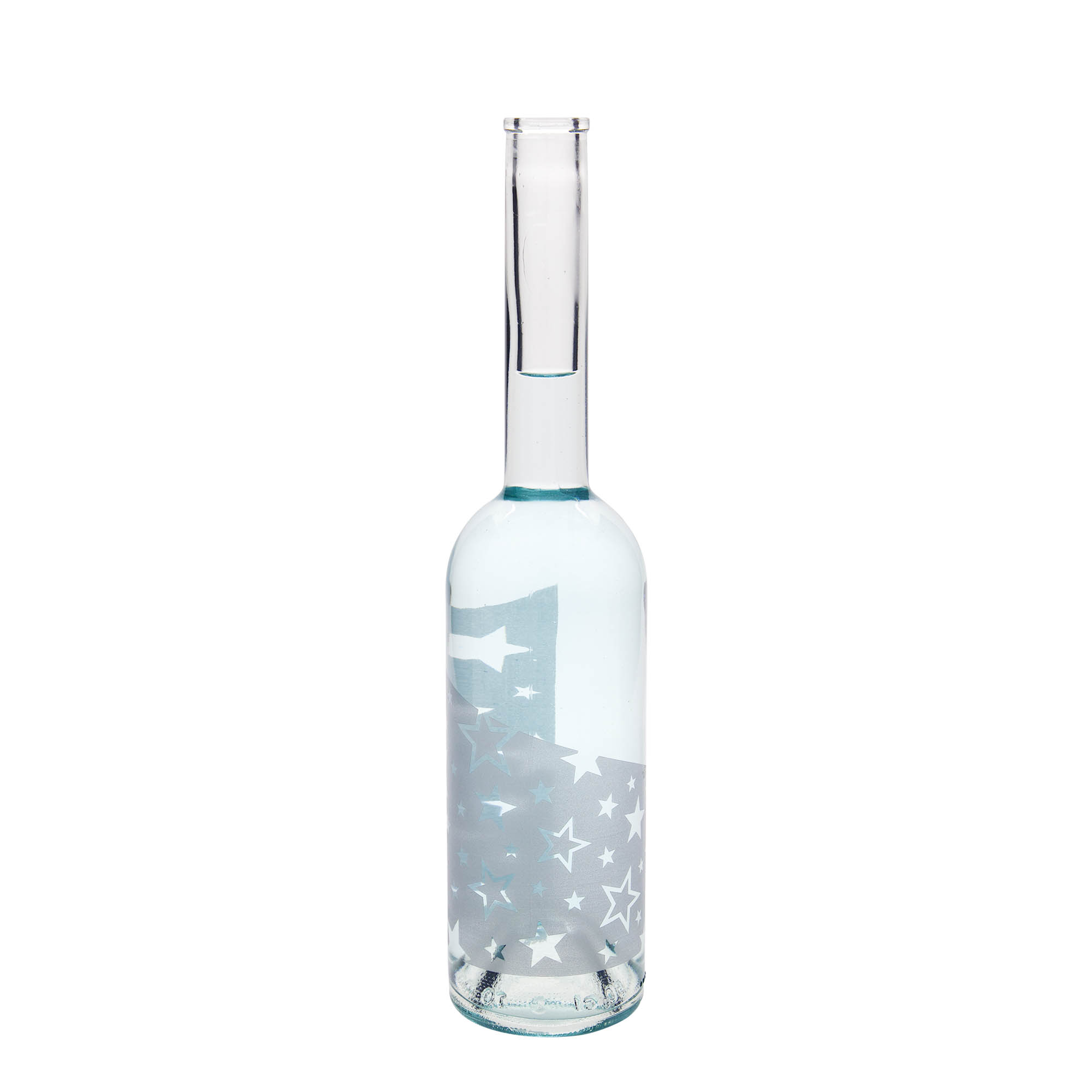 Botella de vidrio de 500 ml «Opera», motivo: estrellas plateadas, boca: corcho
