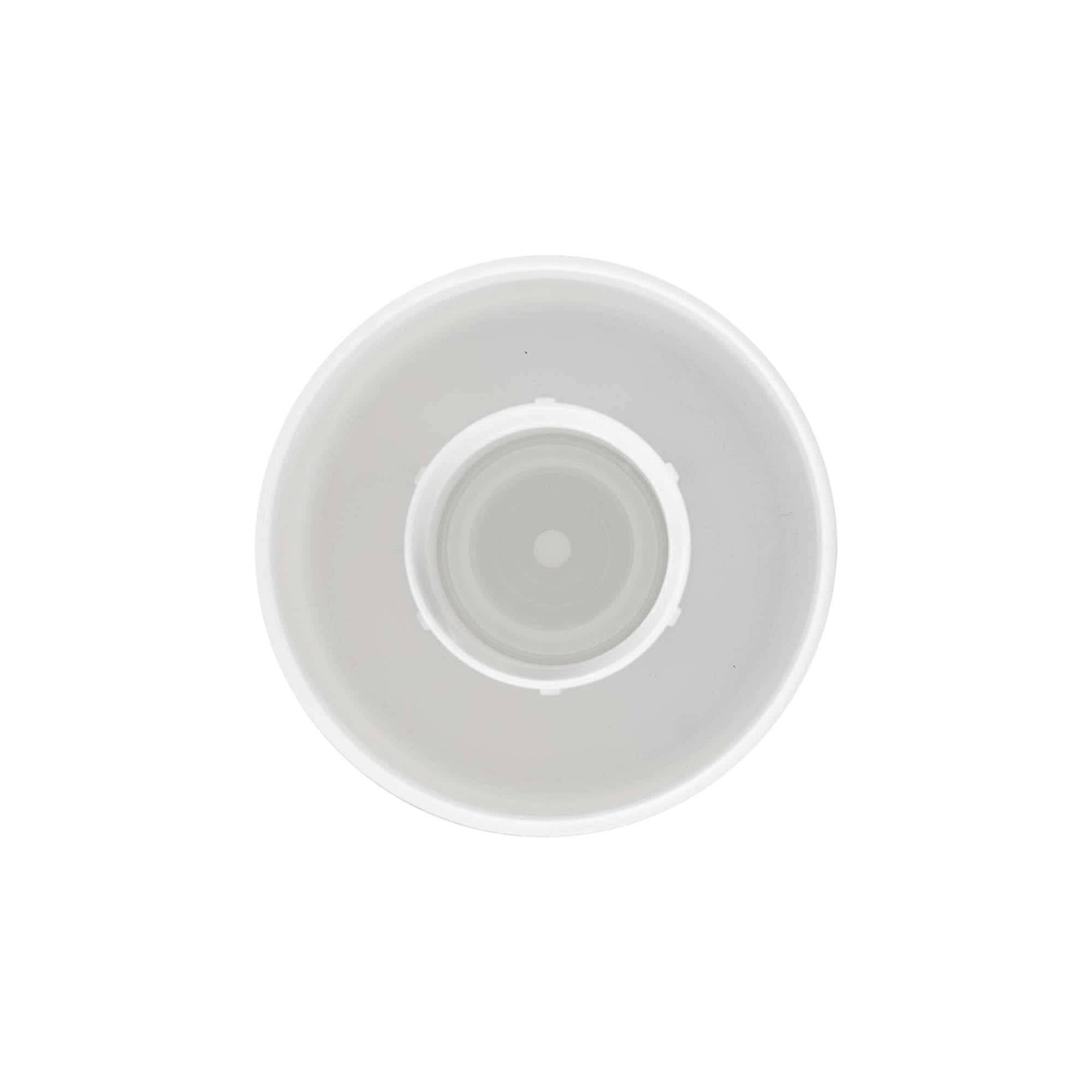 Tapón de rosca botella redonda con inserto dosificador, plástico de PE, blanco, para boca: GL 22