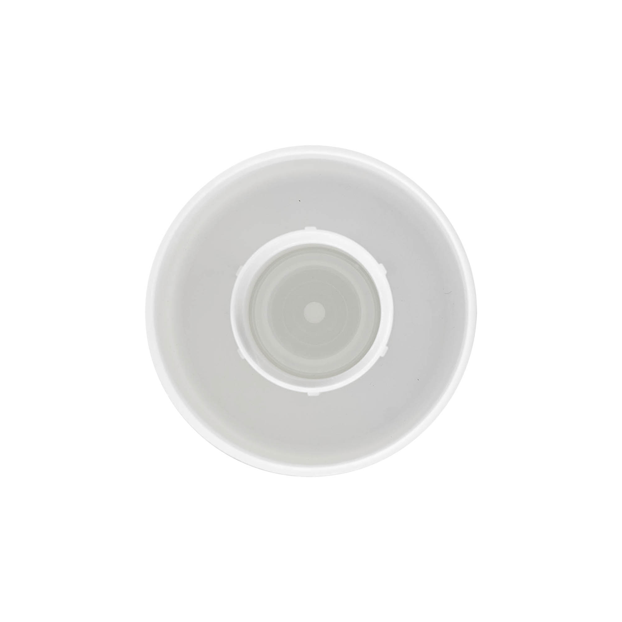 Tapón roscado para botella redonda con inserto de jeringa, plástico PE, blanco, para boca: GL 22