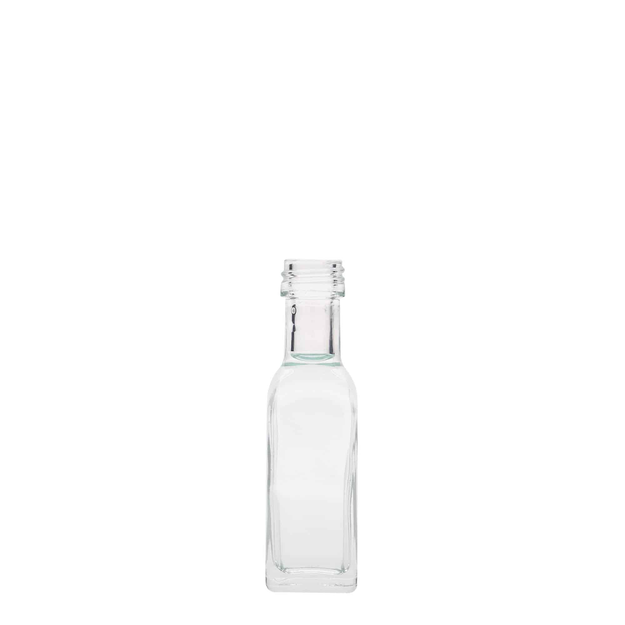 Botella de vidrio 'Marasca' de 20 ml, cuadrada, boca: PP 18