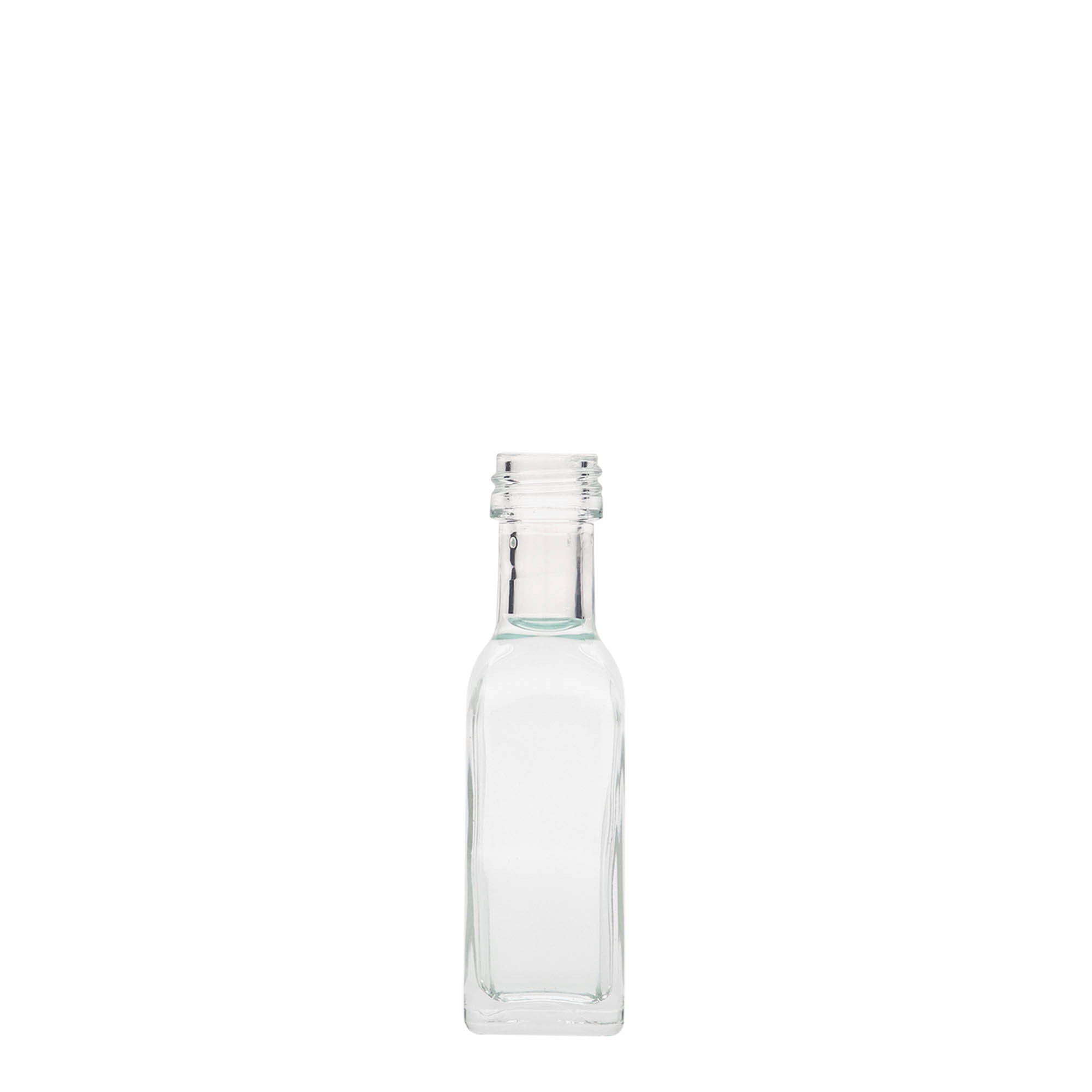 Botella de vidrio de 20 ml 'Marasca', cuadrada, boca: PP 18
