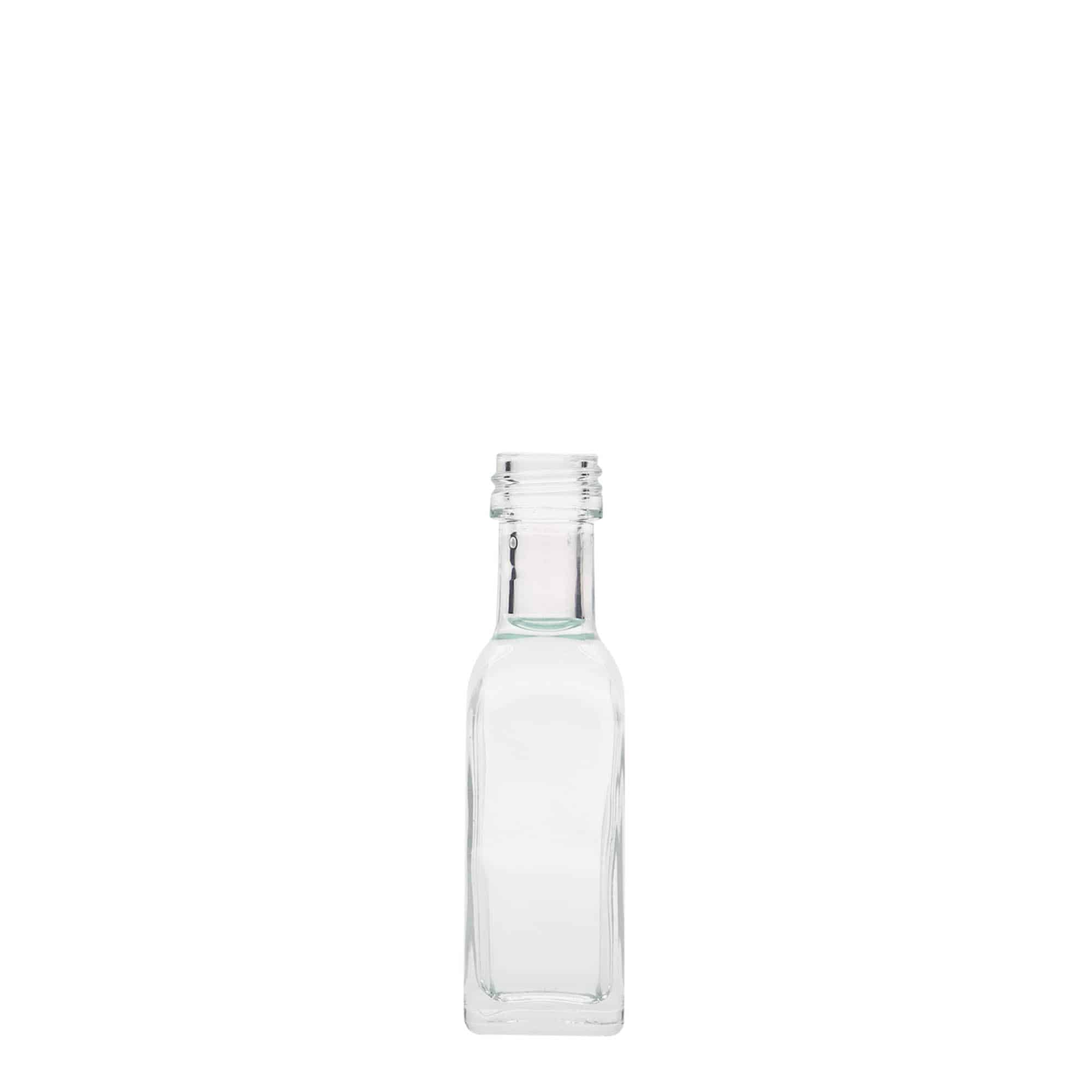 Botella de vidrio de 20 ml 'Marasca', cuadrada, boca: PP 18 Botella de vidrio de 20 ml 'Marasca', cuadrada, boca: PP 18