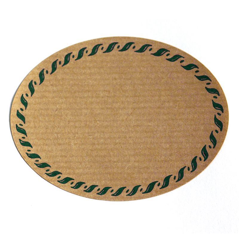 Etiqueta natural grande 'Ribete de cordón', ovalada, papel, verde-marrón