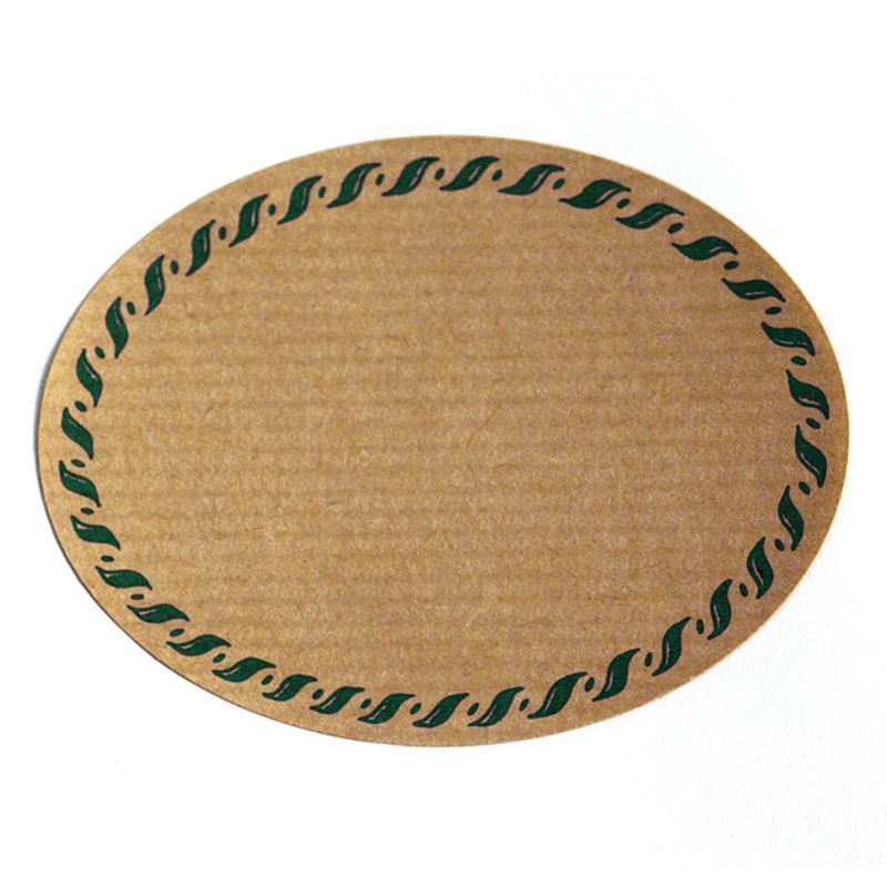 Etiqueta grande para productos naturales 'Borde de cordón', ovalada, papel, verde-marrón