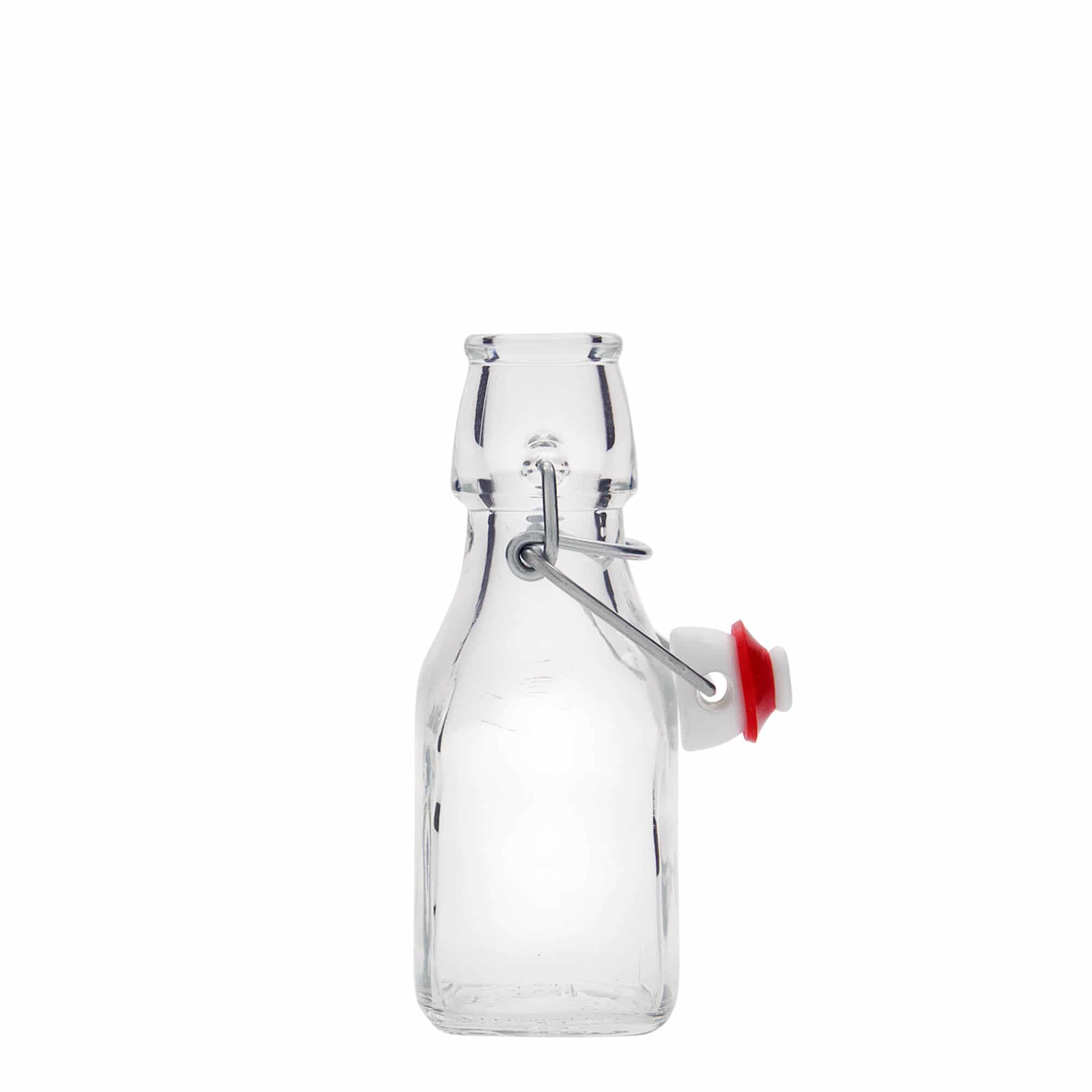 Botella de vidrio de 125 ml «Swing», cuadrada, boca: cierre de palanca