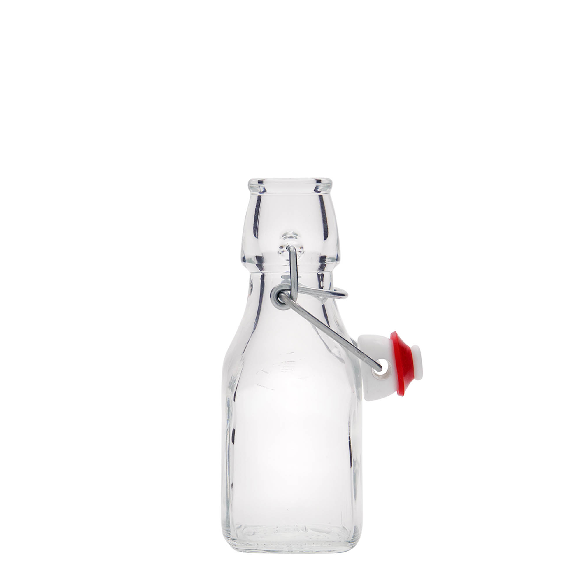 Botella de vidrio de 125 ml «Swing», cuadrada, boca: cierre de palanca