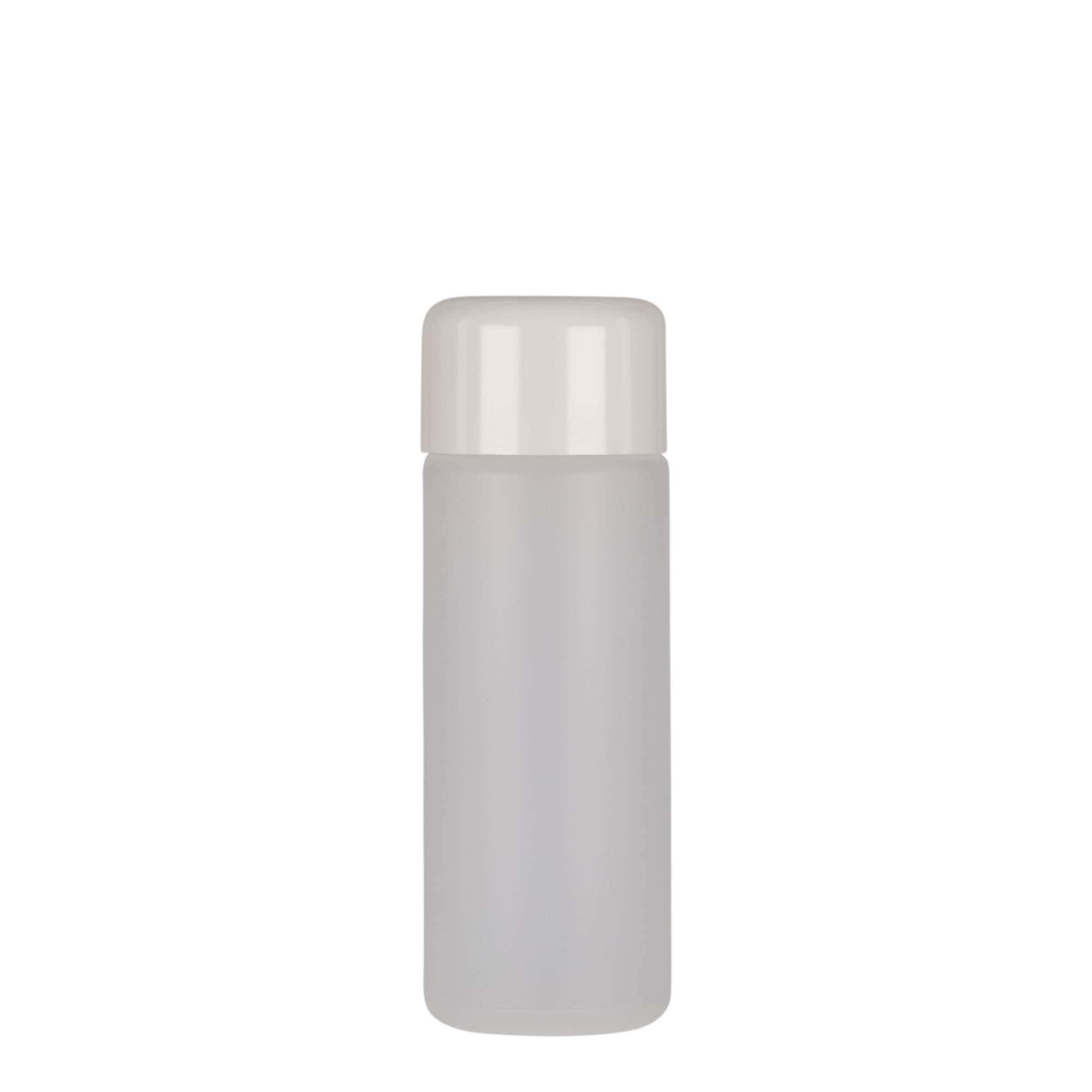 100 ml botella redonda, plástico PE, natural, boca: cierre de rosca