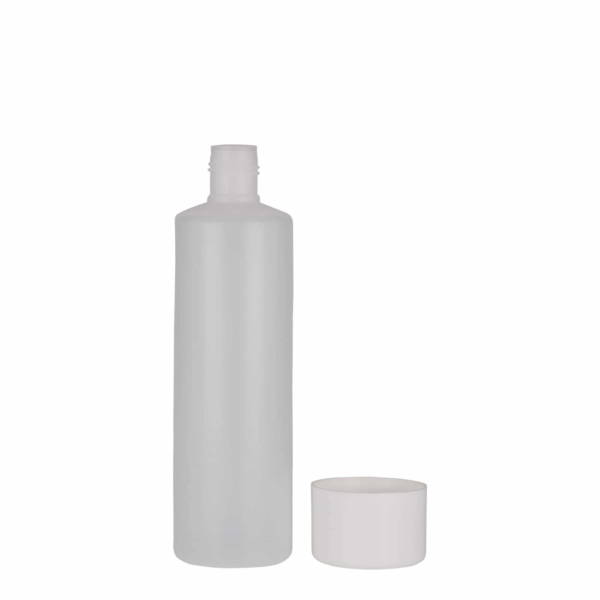 Botella redonda de 250 ml, plástico de PE, natural, boca: tapón de rosca