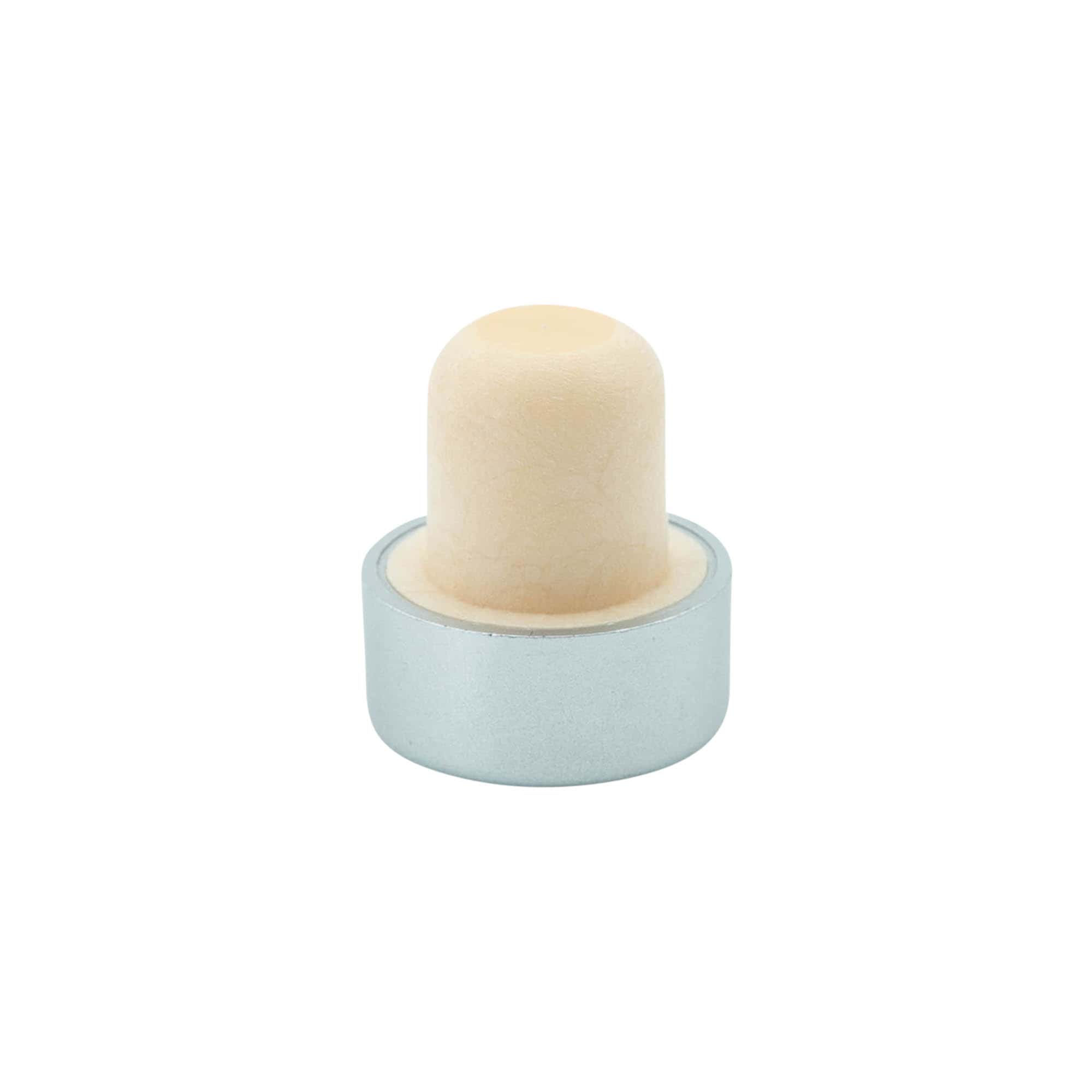 Tapón de corcho con asa de 19 mm, plástico, plateado, para boca: corcho Tapón de corcho con asa de 19 mm, plástico, plateado, para boca: corcho