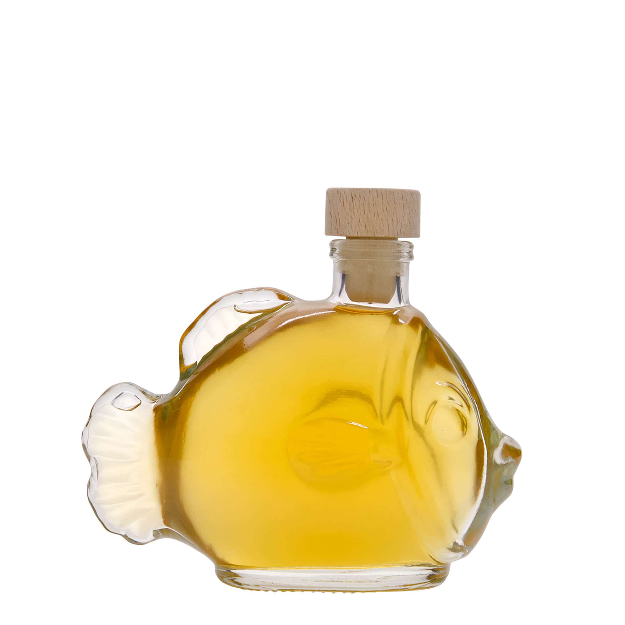Botella de vidrio 'Pez' de 200 ml, boca: corcho