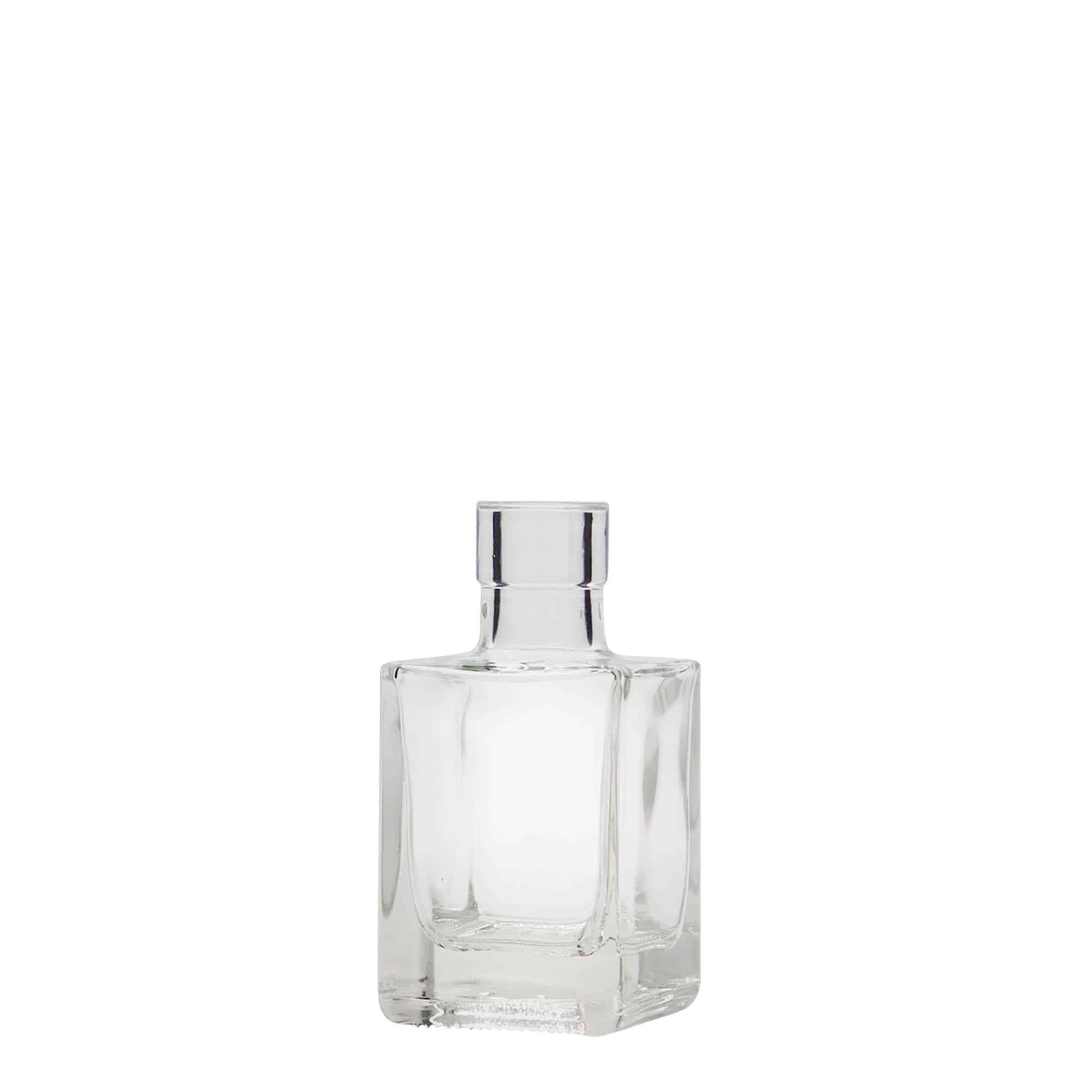 Botella de vidrio de 50 ml 'Cube', cuadrada, boca: corcho