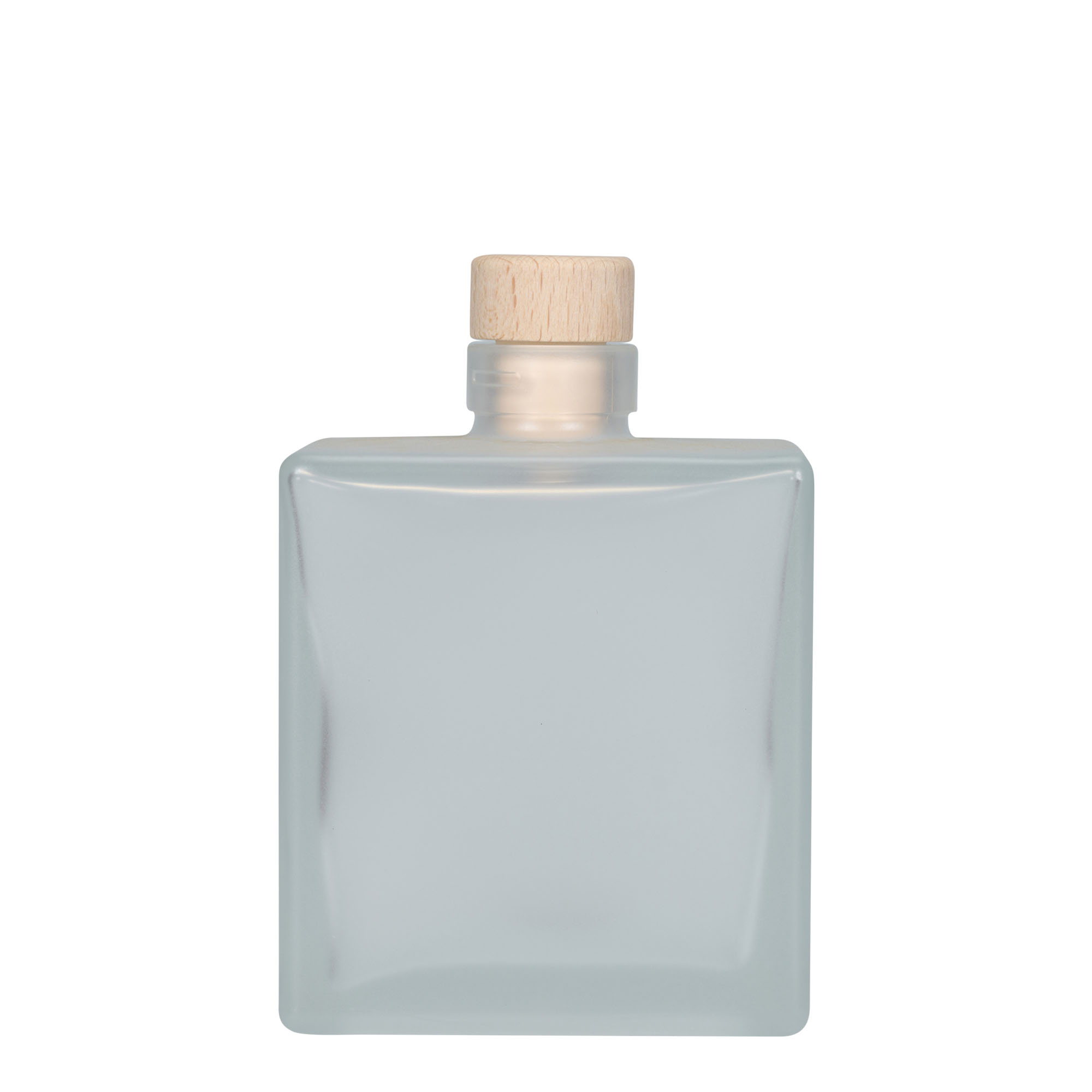 Botella de vidrio de 500 ml 'Cube', cuadrada, escarchada, boca: corcho