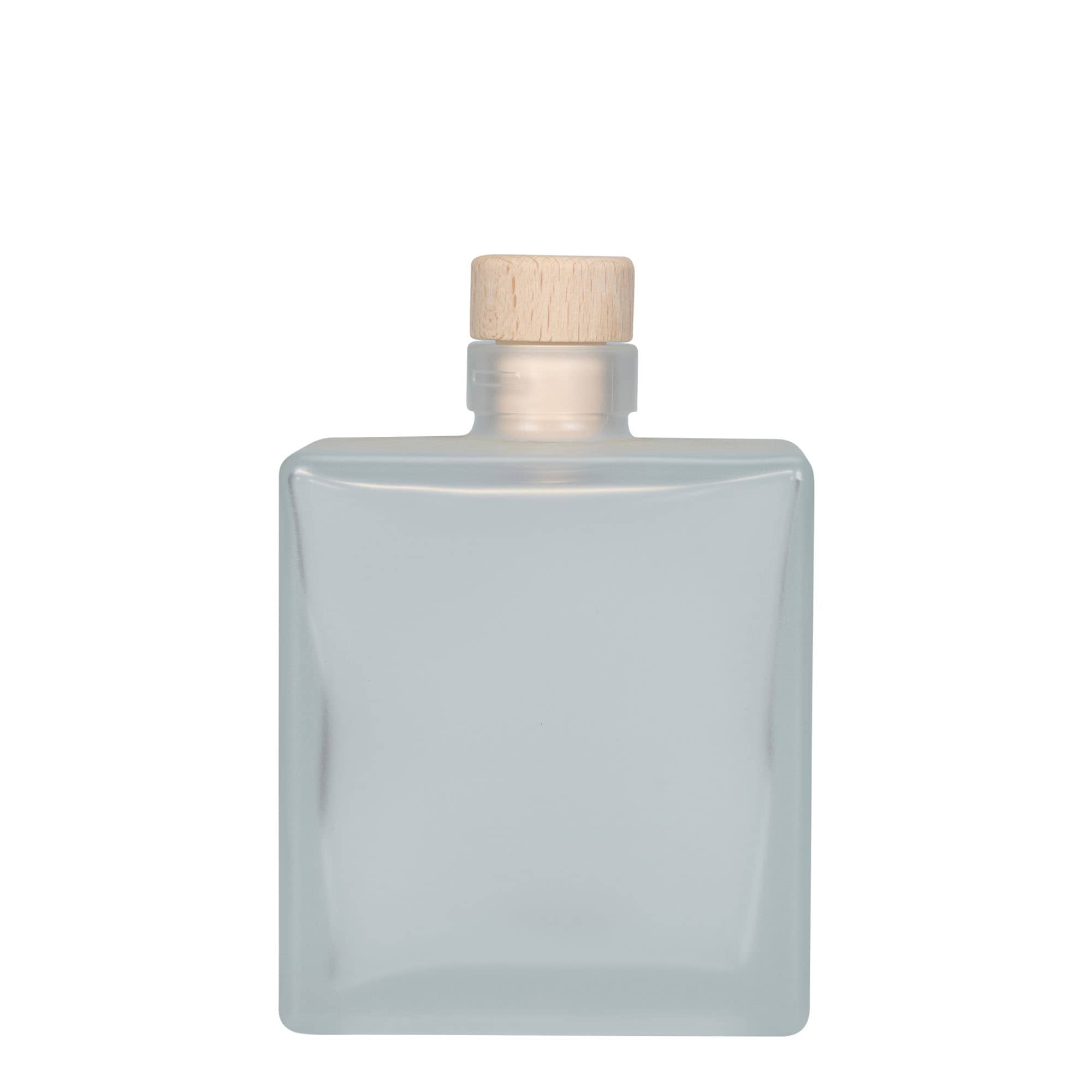 Botella de vidrio de 500 ml 'Cube', cuadrada, escarchada, boca: corcho