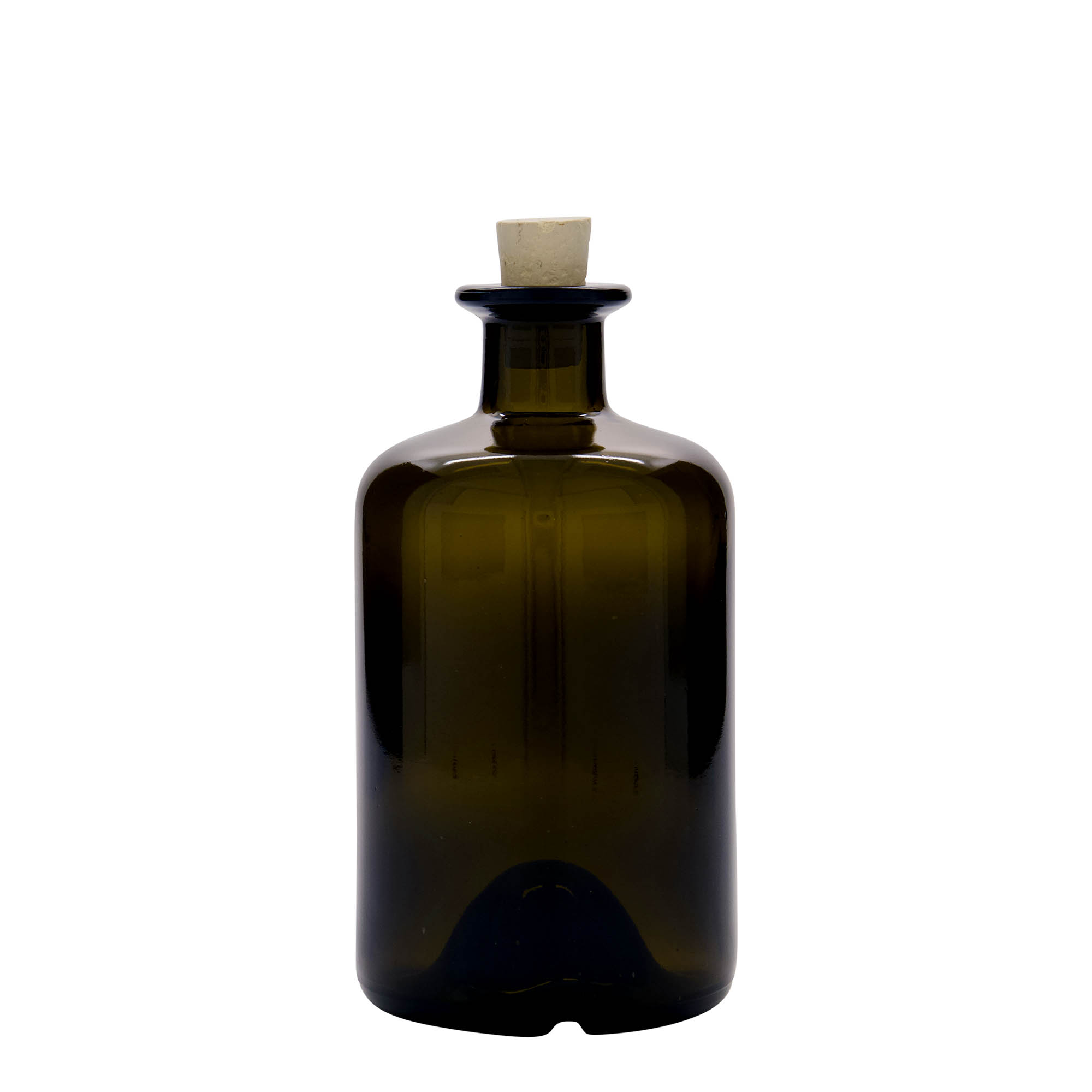 Botella de vidrio de 500 ml para boticario, verde antiguo, boca: corcho Botella de vidrio de 500 ml para boticario, verde antiguo, boca: corcho
