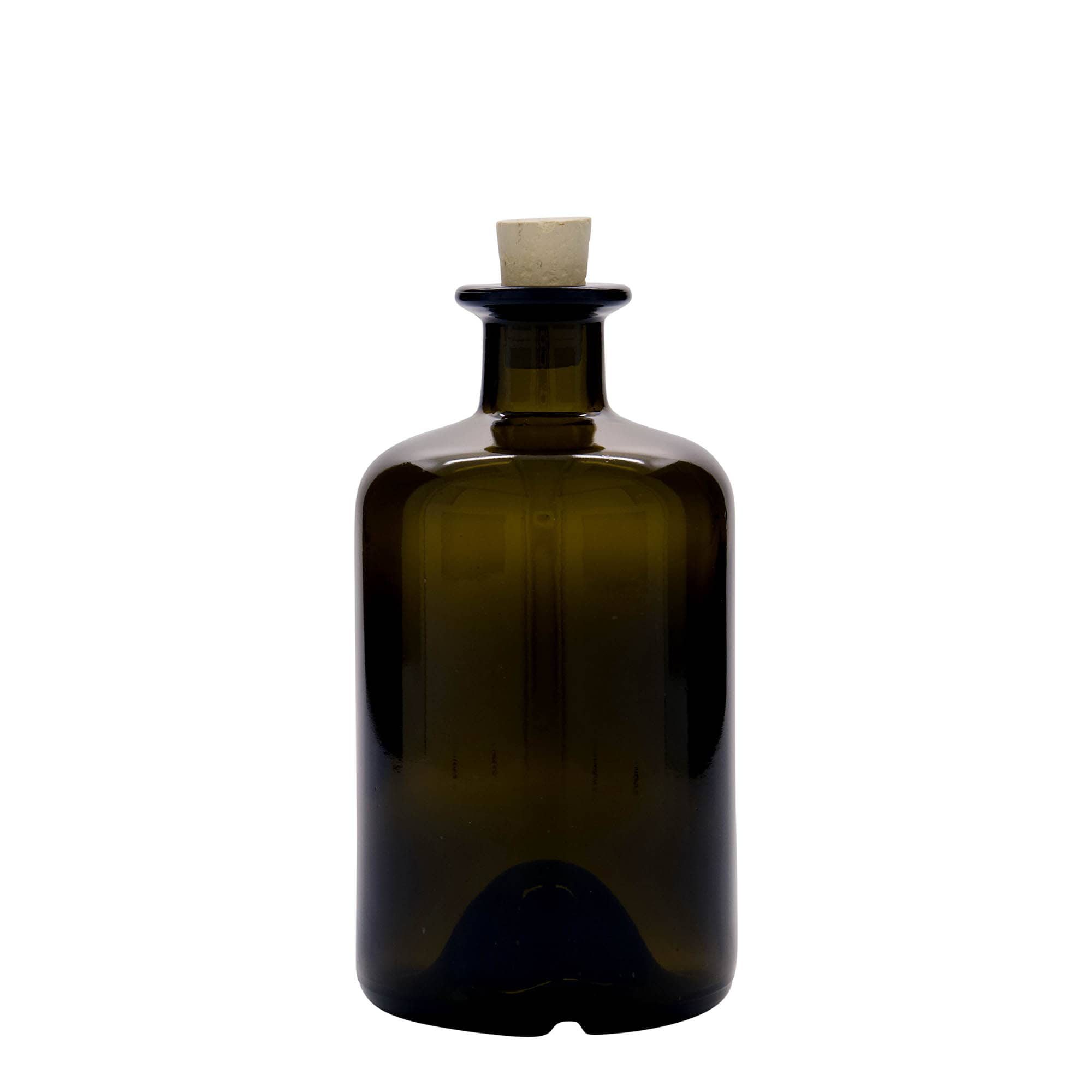 Botella de vidrio de 500 ml para boticario, verde antiguo, boca: corcho