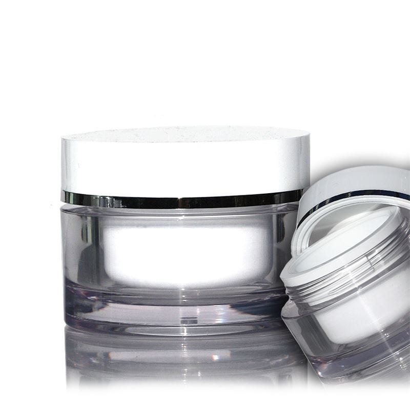 30 ml tarro, plástico SAN, blanco, boca: cierre de rosca 30 ml tarro, plástico SAN, blanco, boca: cierre de rosca