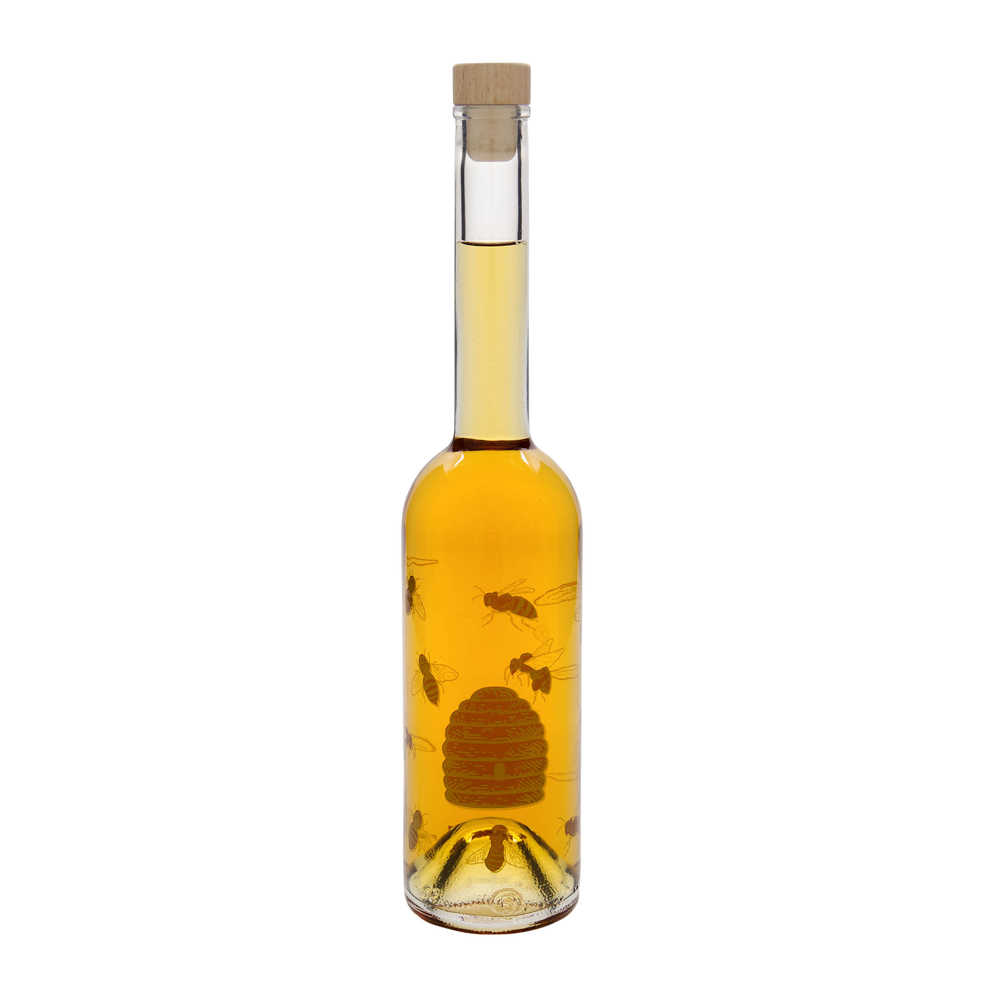 Botella de vidrio de 500 ml 'Opera', motivo: abejas, boca: corcho