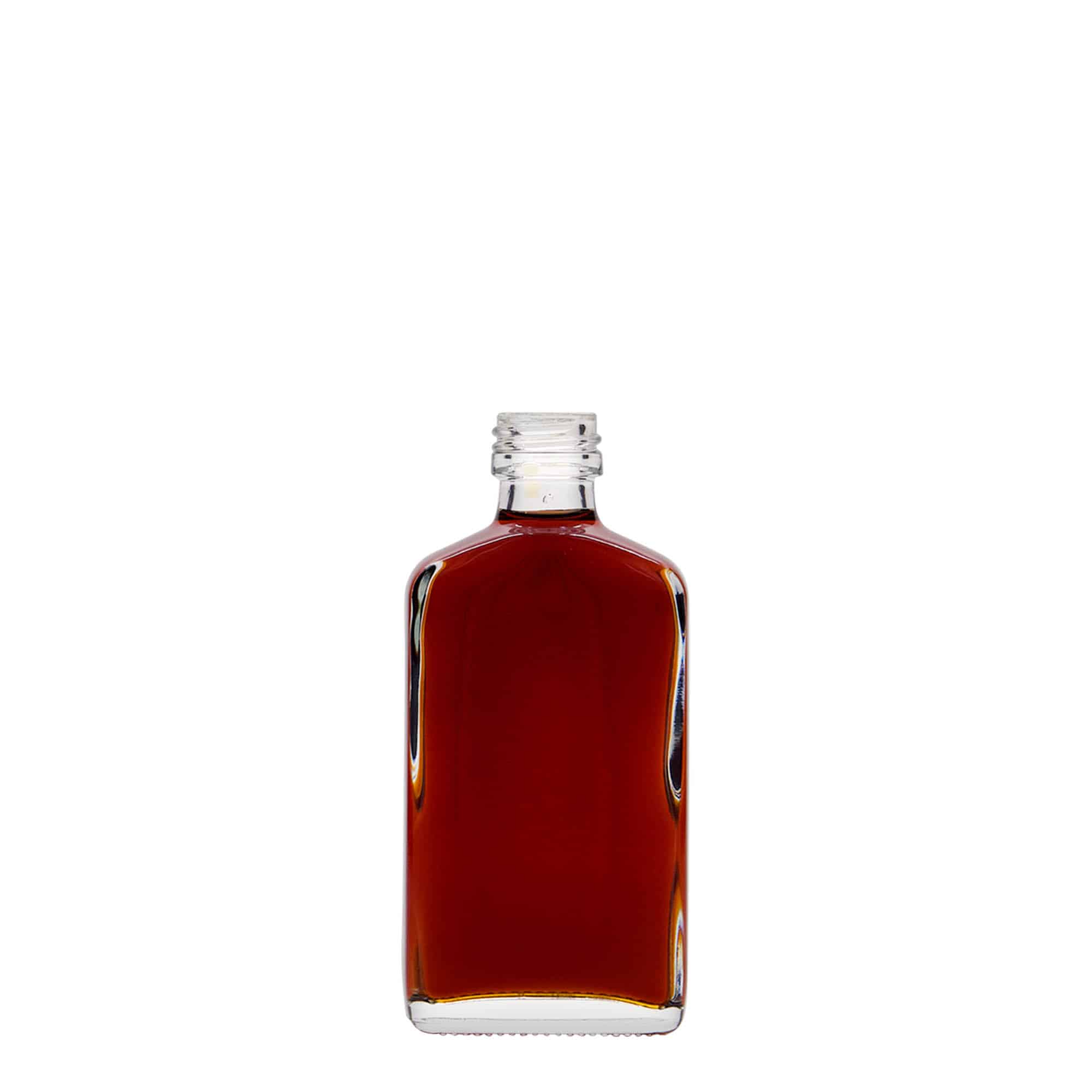 Botella de bolsillo de 50 ml, rectangular, vidrio, boca: PP 18
