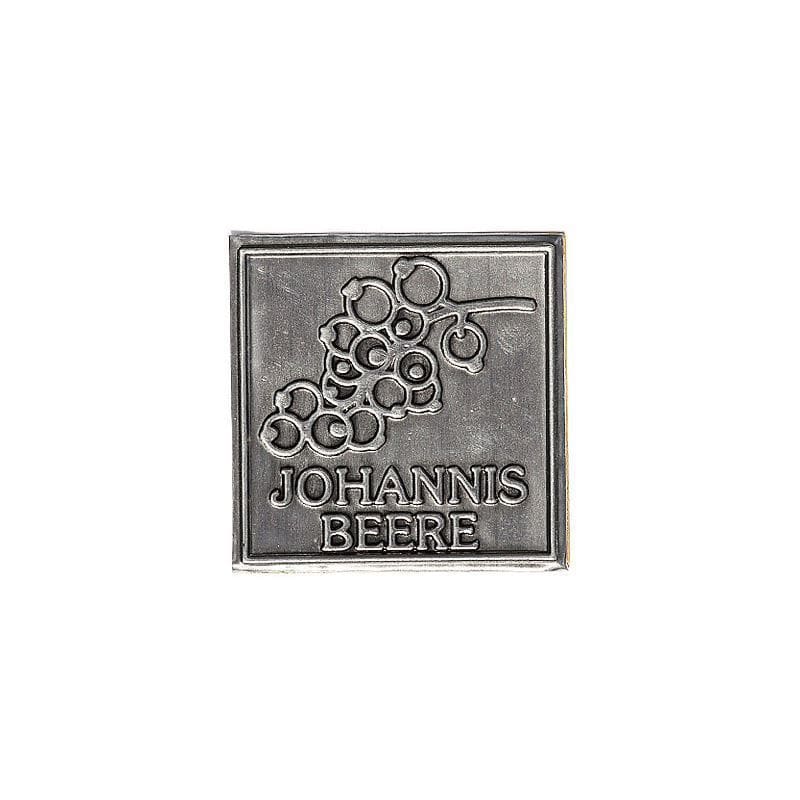 Etiqueta de estaño 'Grosella negra', cuadrada, metal, plateada Etiqueta de estaño 'Grosella negra', cuadrada, metal, plateada