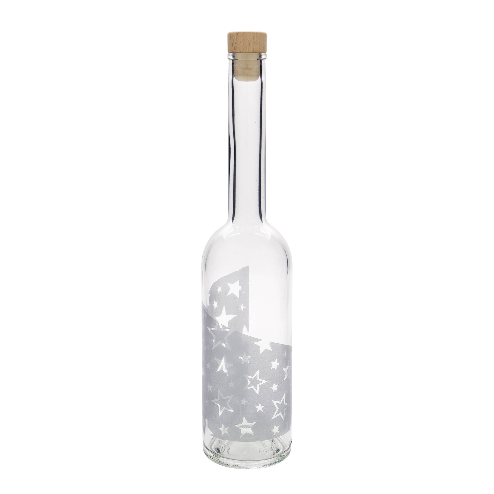 Botella de vidrio de 500 ml 'Opera', motivo: estrellas plateadas, boca: corcho