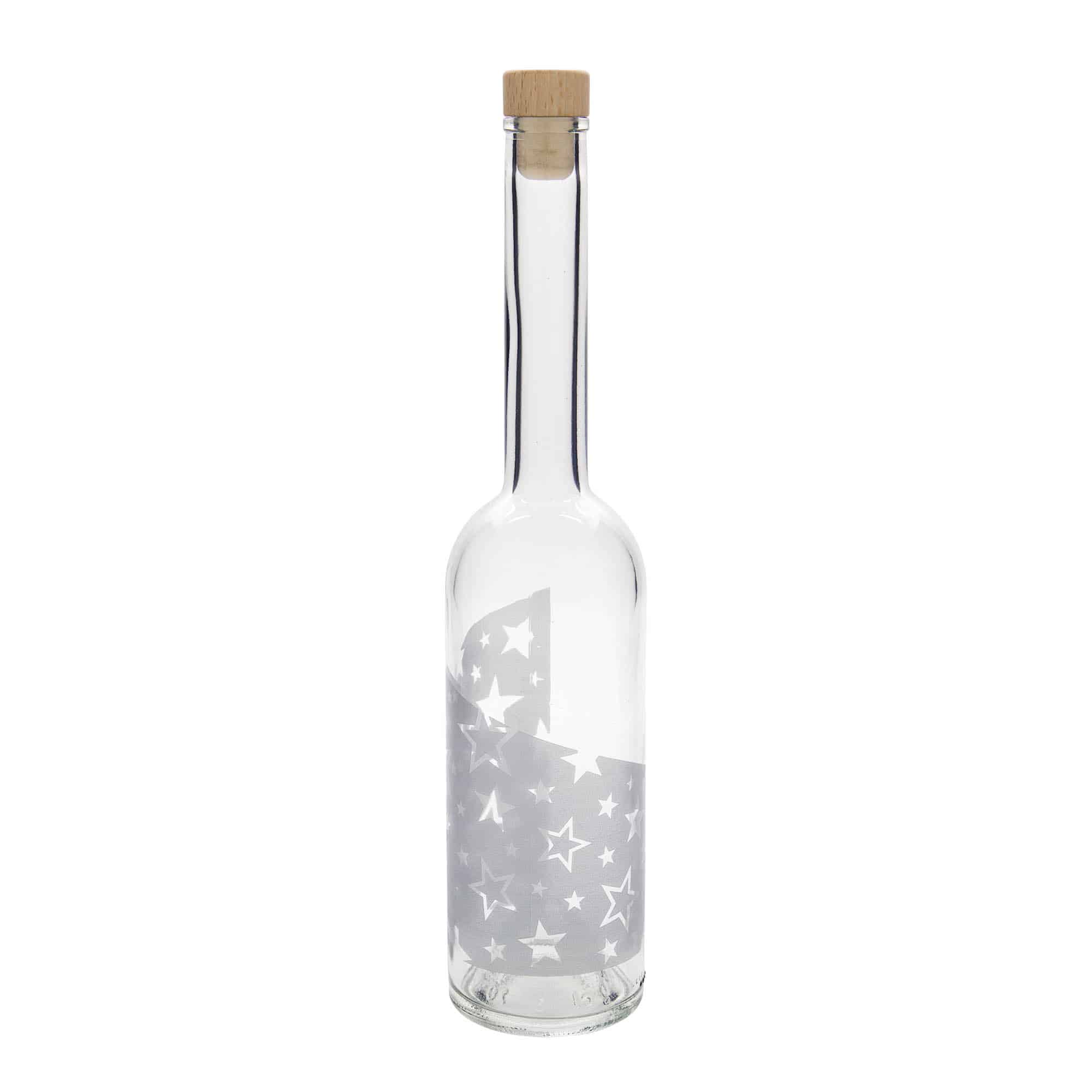 Botella de vidrio de 500 ml 'Opera', motivo: estrellas plateadas, boca: corcho