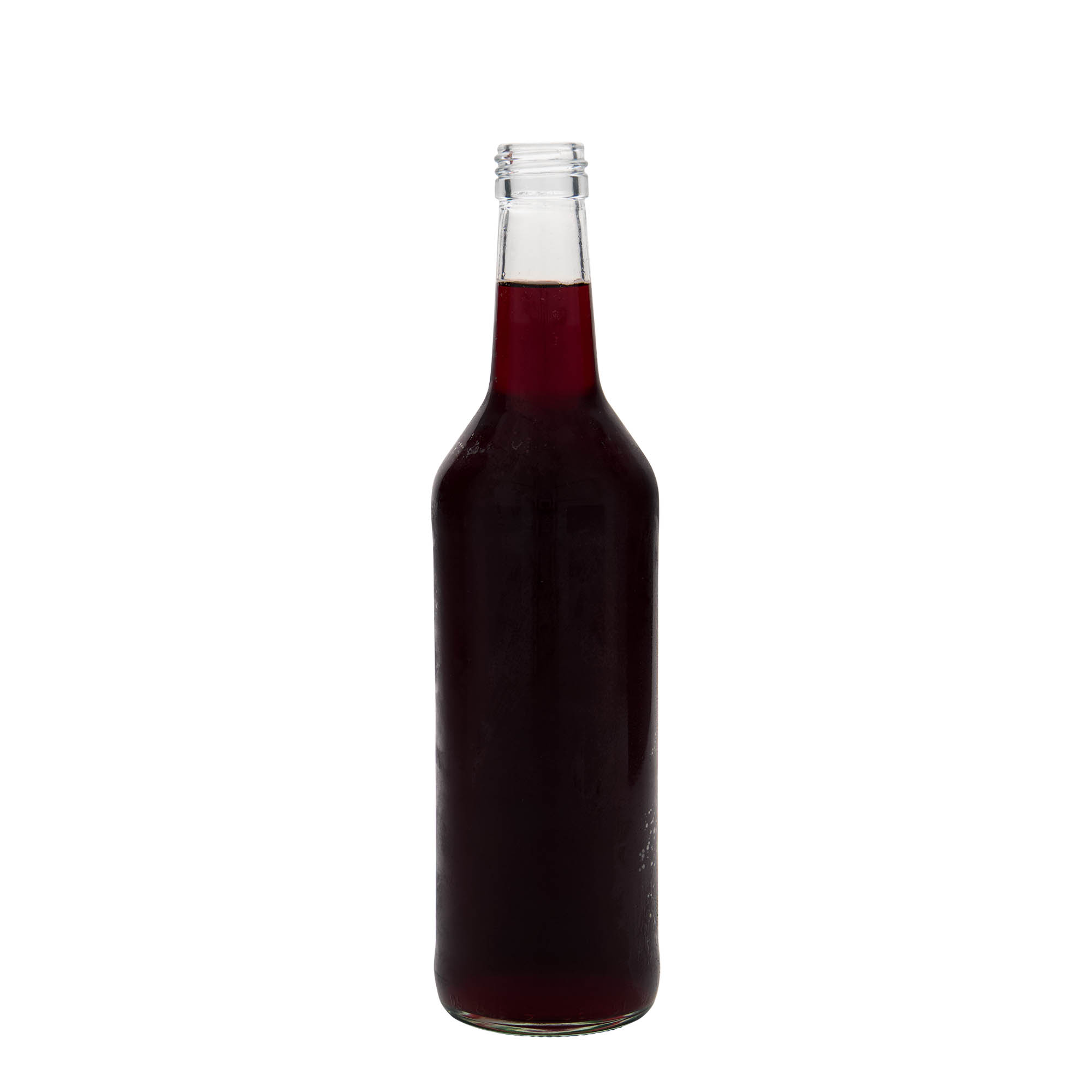 Botella de vidrio de 500 ml con cuello recto, boca: PP 28 Botella de vidrio de 500 ml con cuello recto, boca: PP 28