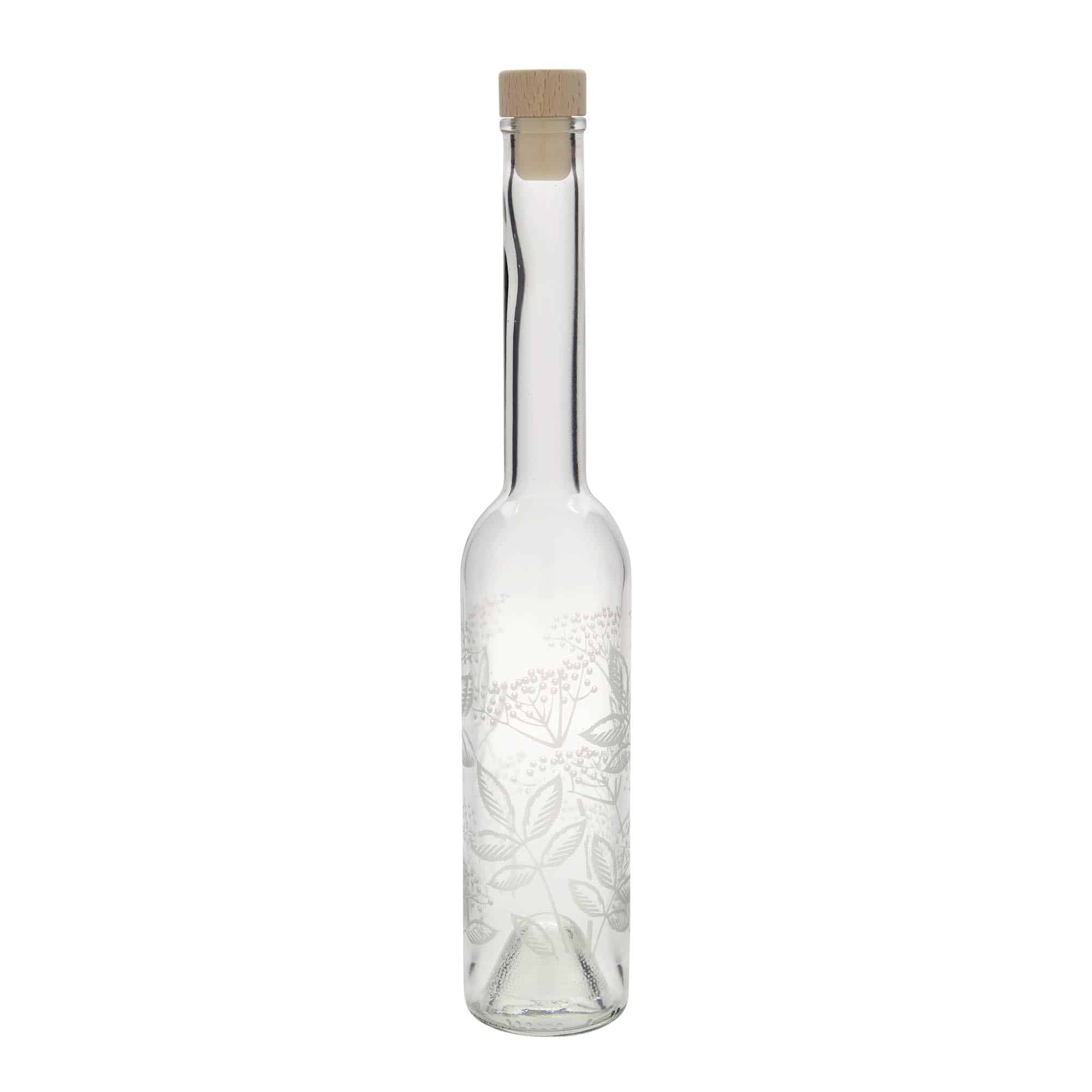 Botella de vidrio 'Opera' de 350 ml, motivo: saúco, boca: corcho