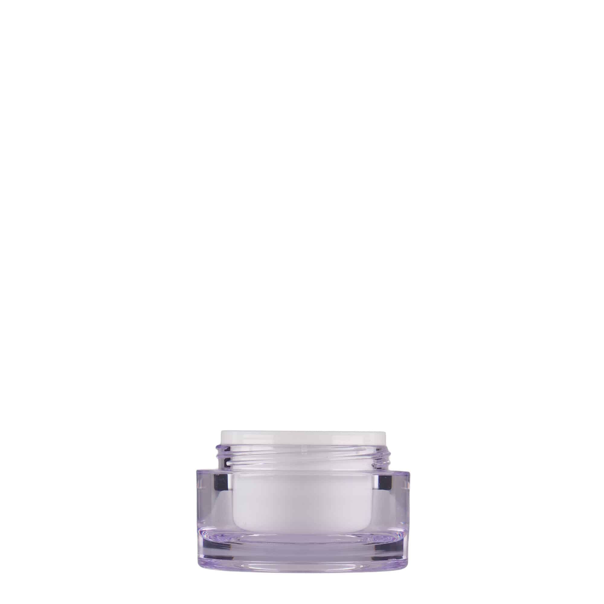 Bote de 10 ml, plástico de SAN, blanco, boca: tapón de rosca Bote de 10 ml, plástico de SAN, blanco, boca: tapón de rosca