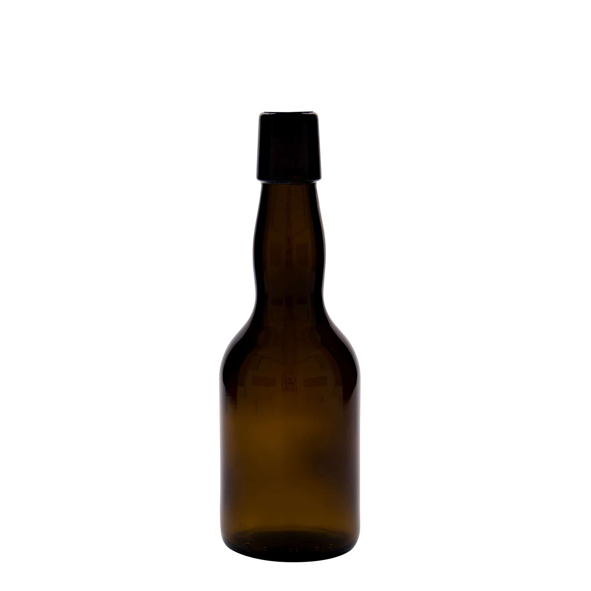 Botella de cerveza con cuello estilo belga de 330 ml, vidrio, marrón, boca: tapón mecánico Botella de cerveza con cuello estilo belga de 330 ml, vidrio, marrón, boca: tapón mecánico