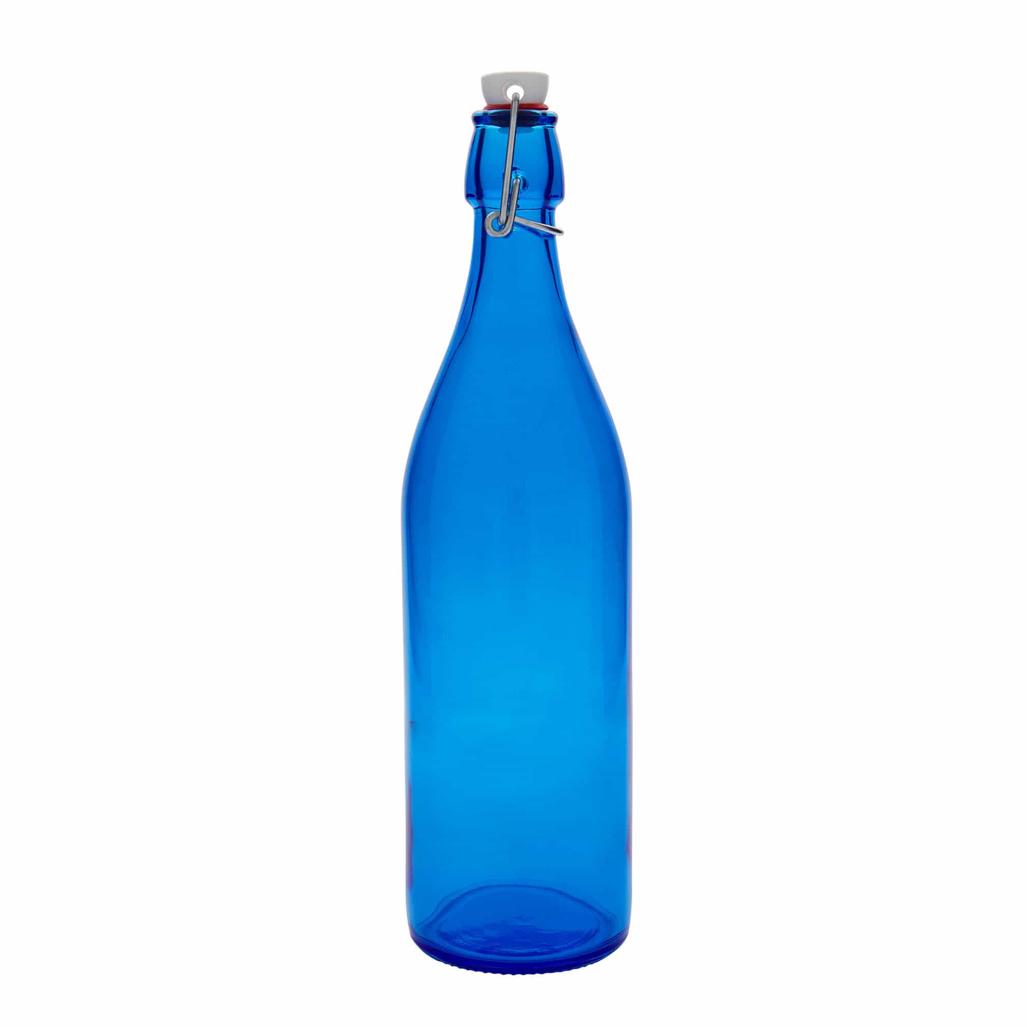 Botella de vidrio 'Giara' de 1000 ml, azul, boca: tapón mecánico