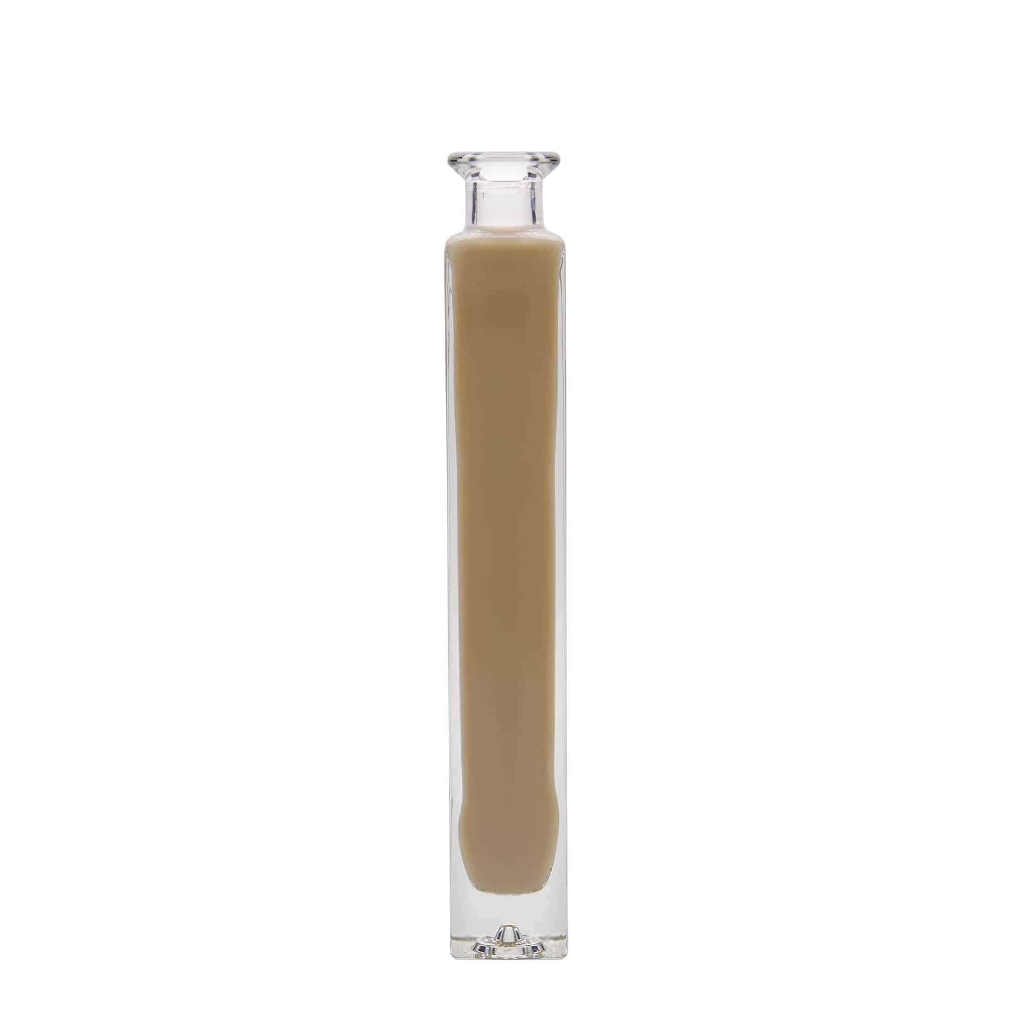 Botella de vidrio de 200 ml 'Tommy', cuadrada, boca: corcho