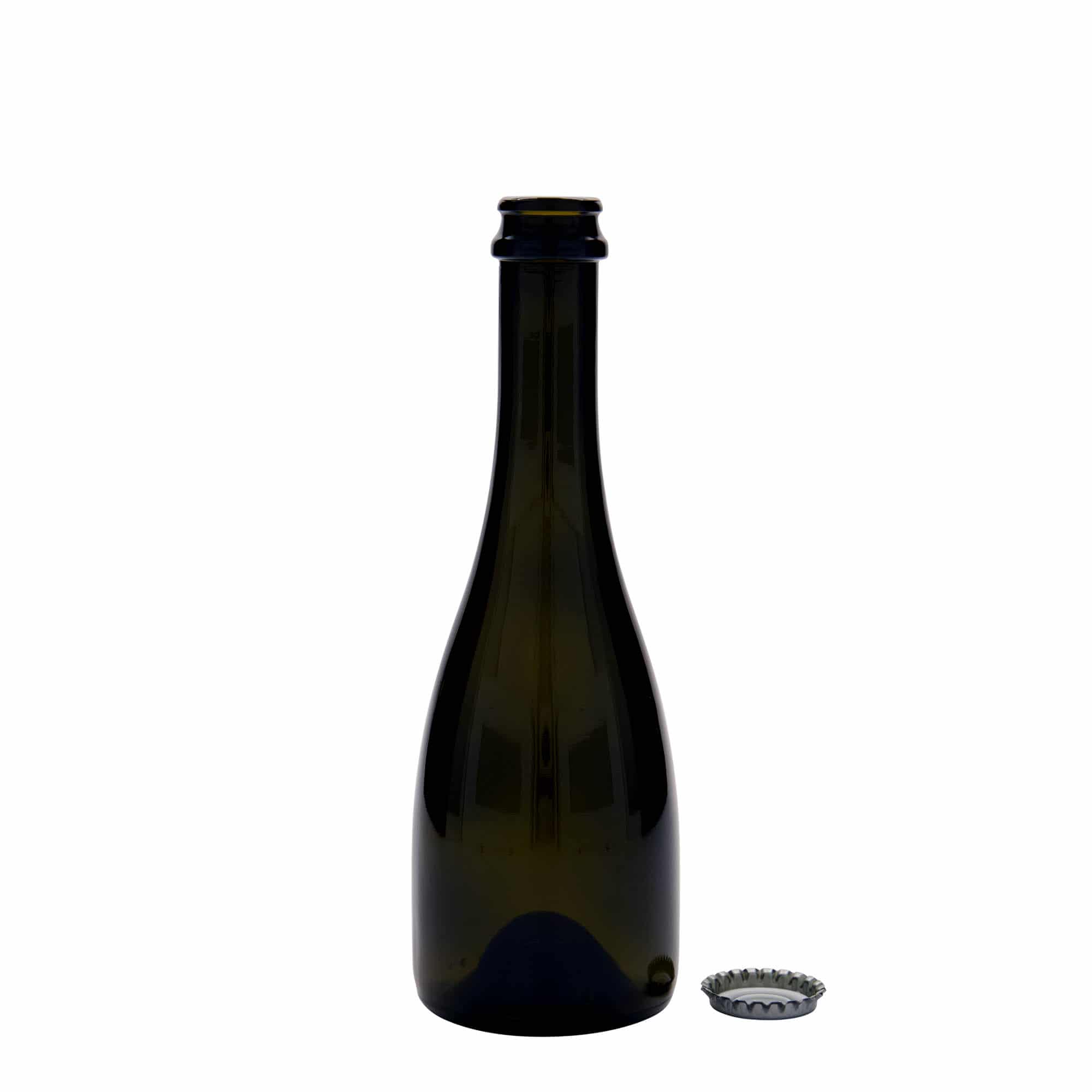 Botella de cerveza/champán «Tosca» de 330 ml, vidrio, verde antiguo, boca: chapado corona