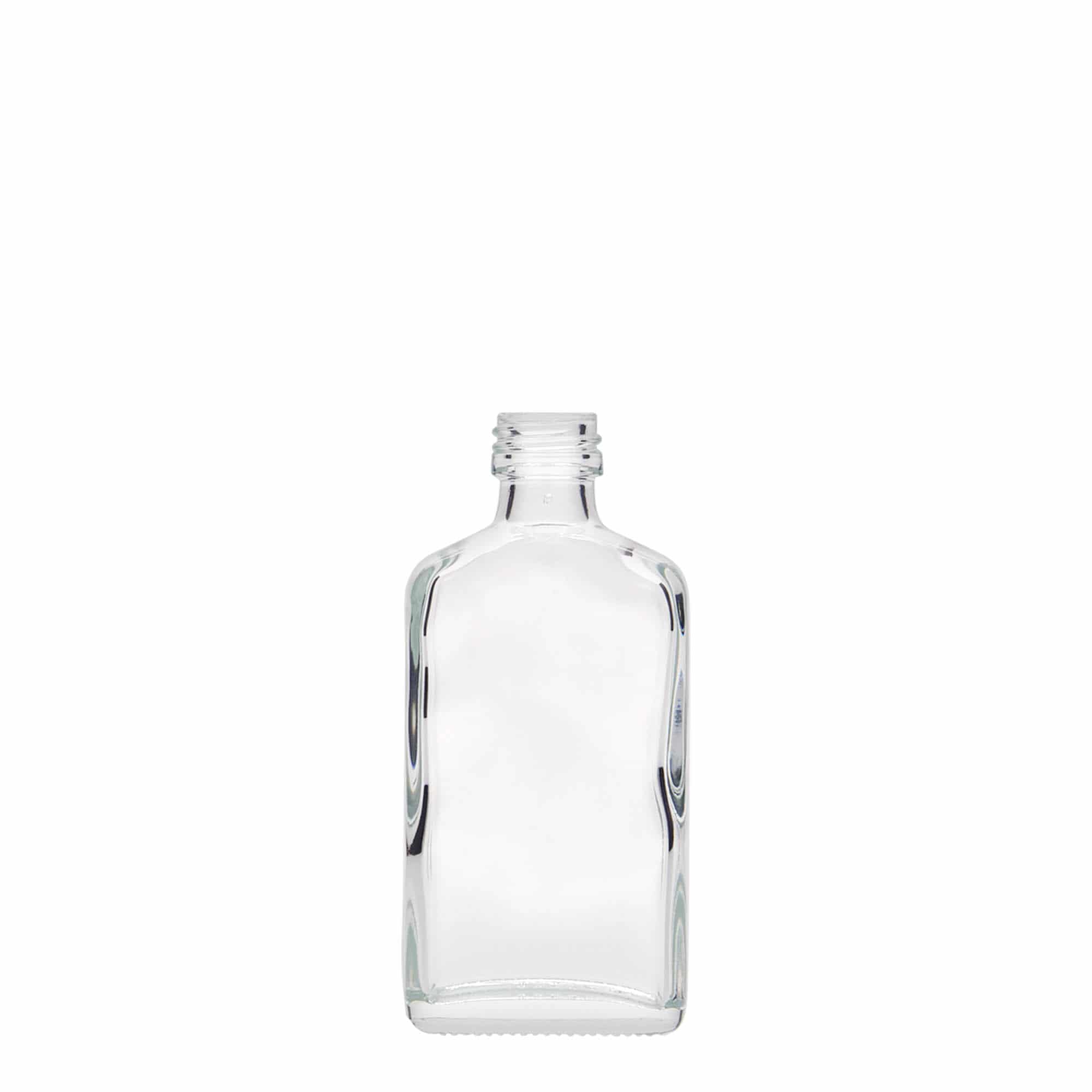 Botella de bolsillo de 50 ml, rectangular, vidrio, boca: PP 18 Botella de bolsillo de 50 ml, rectangular, vidrio, boca: PP 18