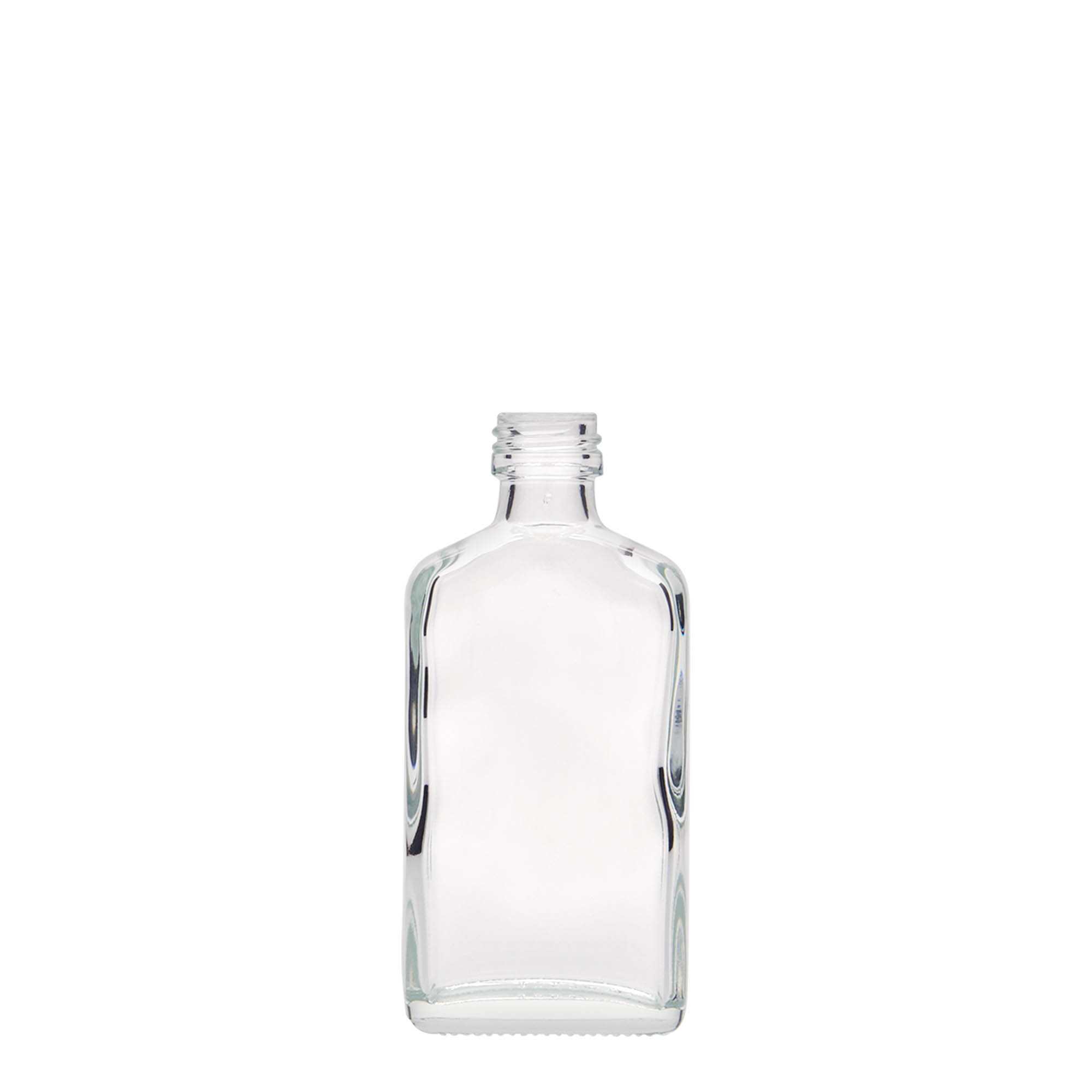 Botella de bolsillo de 50 ml, rectangular, vidrio, boca: PP 18 Botella de bolsillo de 50 ml, rectangular, vidrio, boca: PP 18