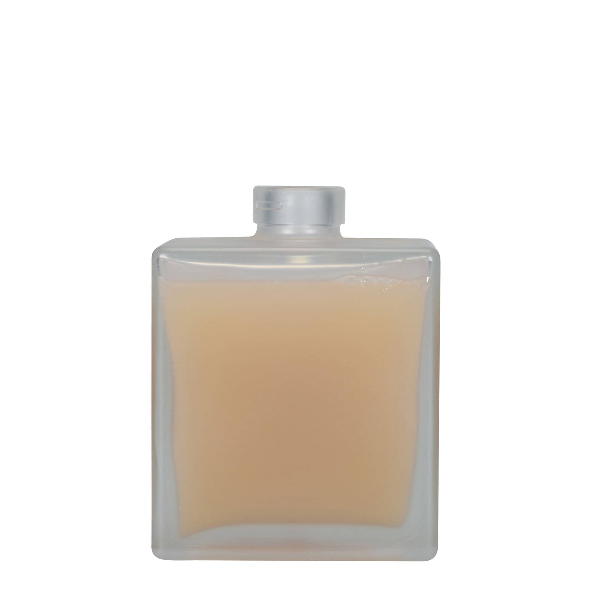Botella de vidrio 'Cube' de 500 ml, cuadrada, efecto helado, boca: corcho