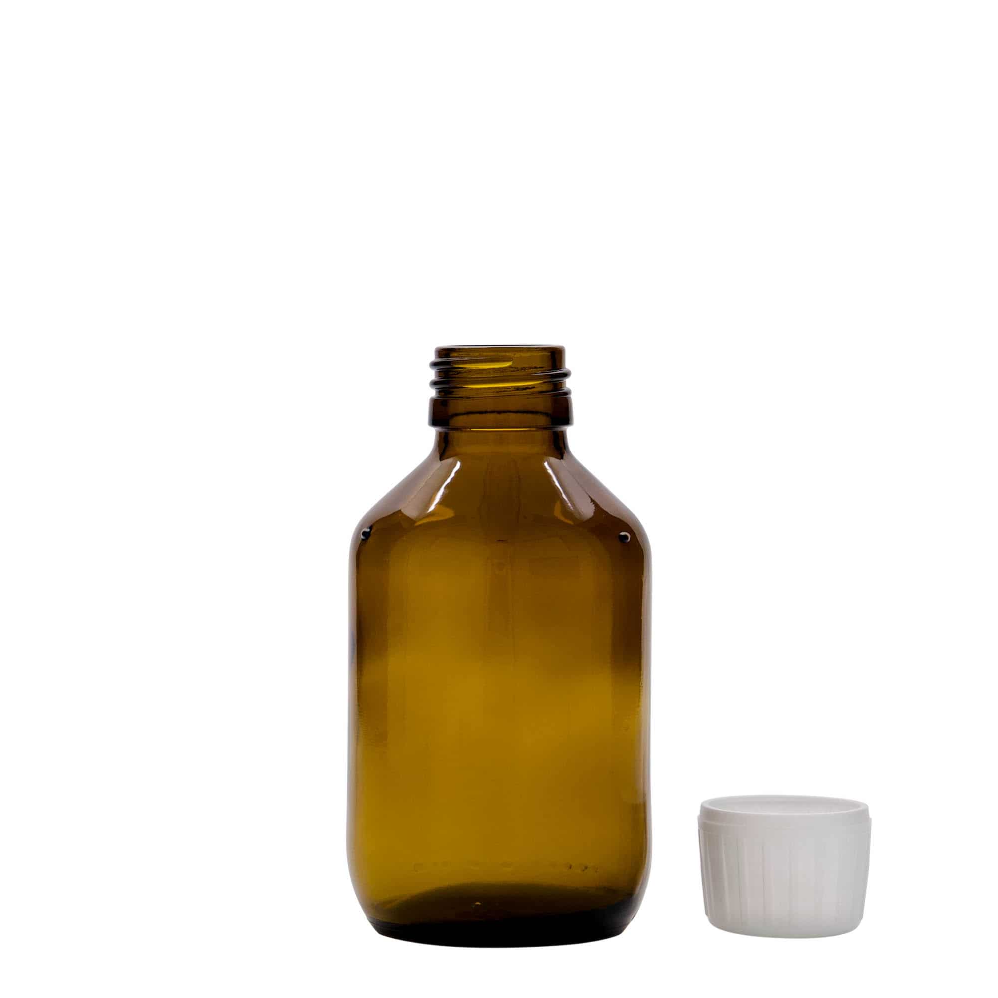 Frasco de medicamentos de 150 ml, marrón, vidrio, boca: PP 28