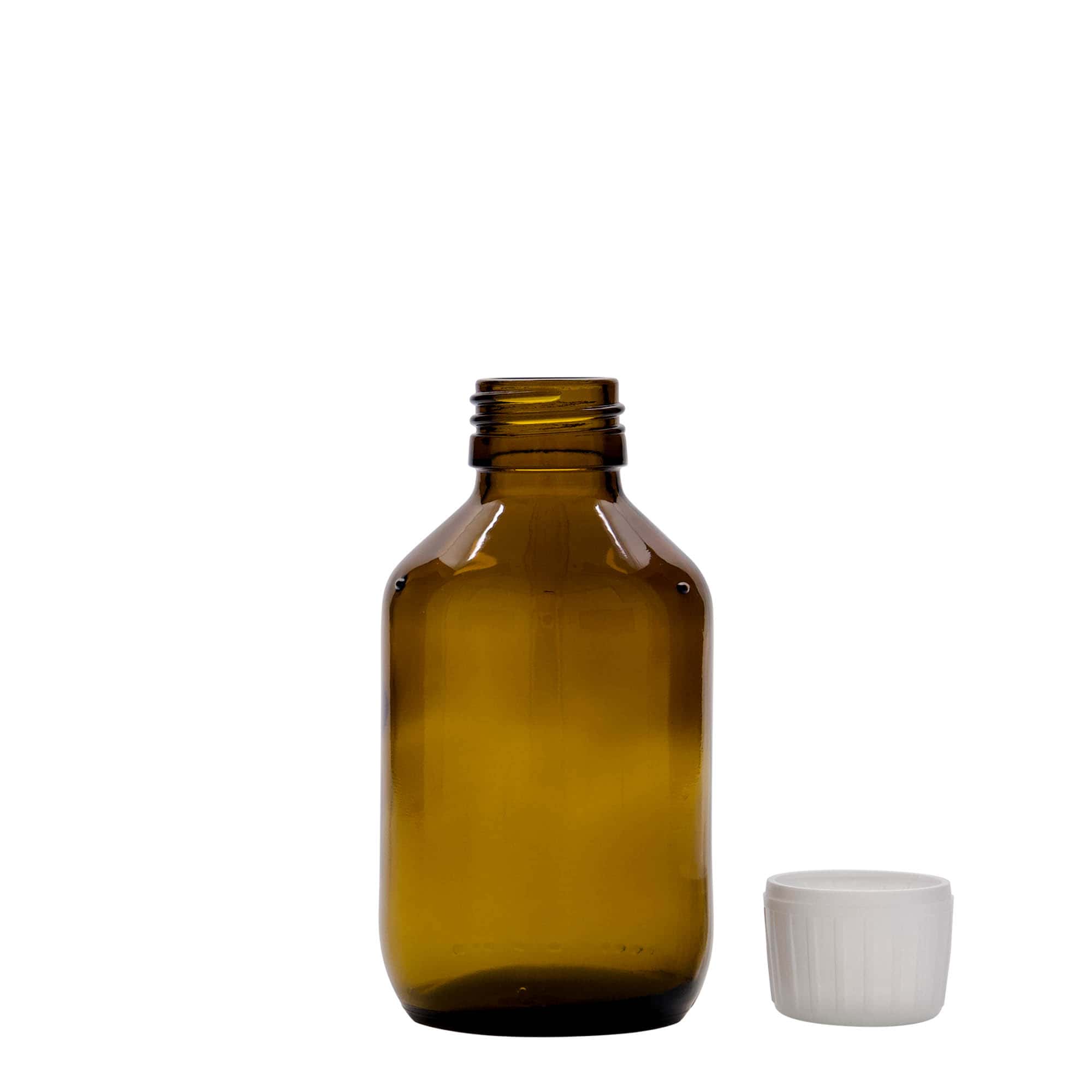 150 ml frasco medicinal, marrón, vidrio, boca: PP 28