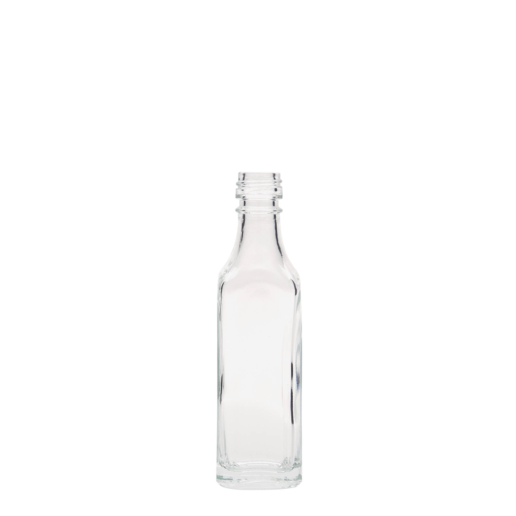 Botella de vidrio de 50 ml 'Siena', cuadrada, boca: PP 18 Botella de vidrio de 50 ml 'Siena', cuadrada, boca: PP 18