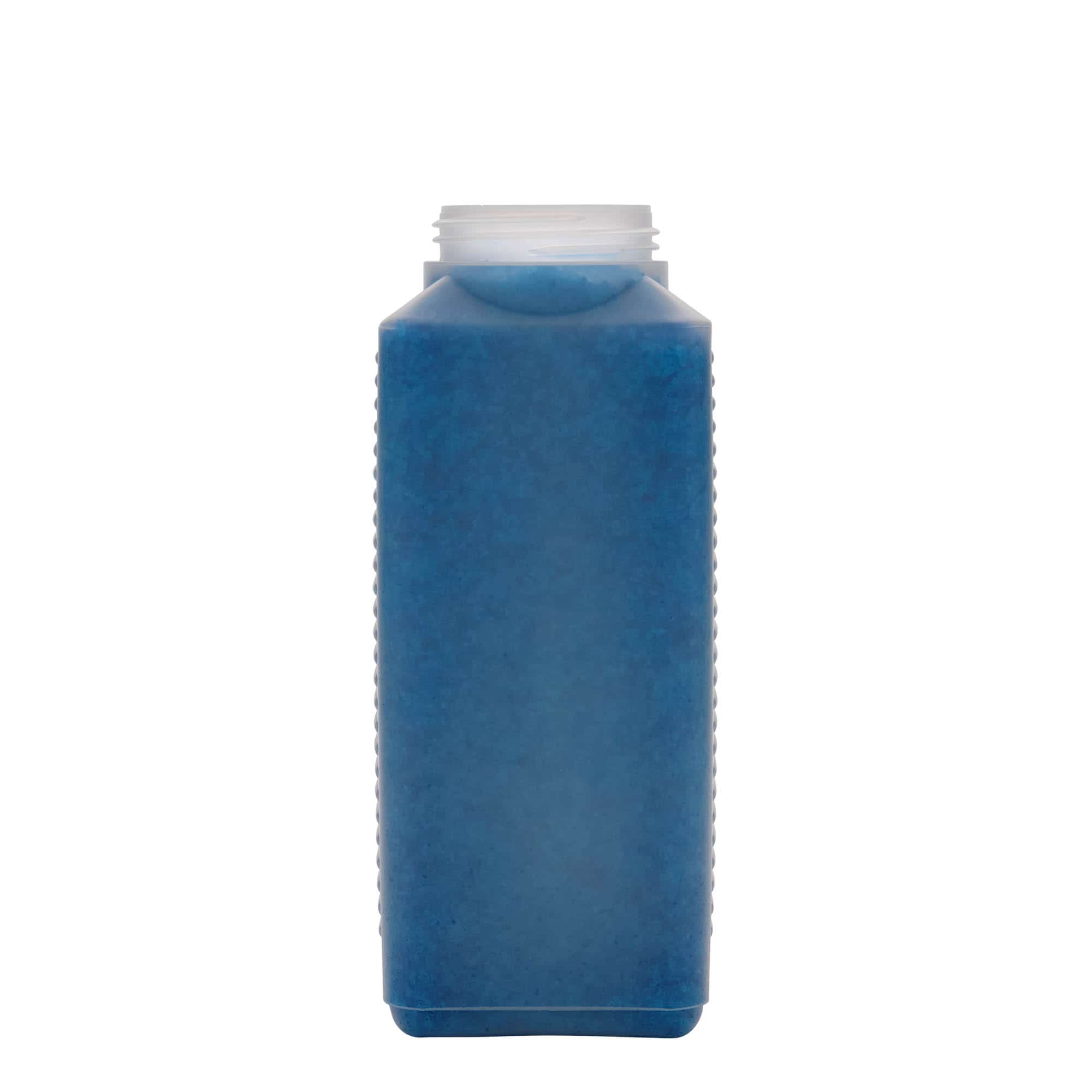 Botella de cuello ancho de 1000 ml, rectangular, plástico de HDPE, natural, boca: DIN 60 EPE