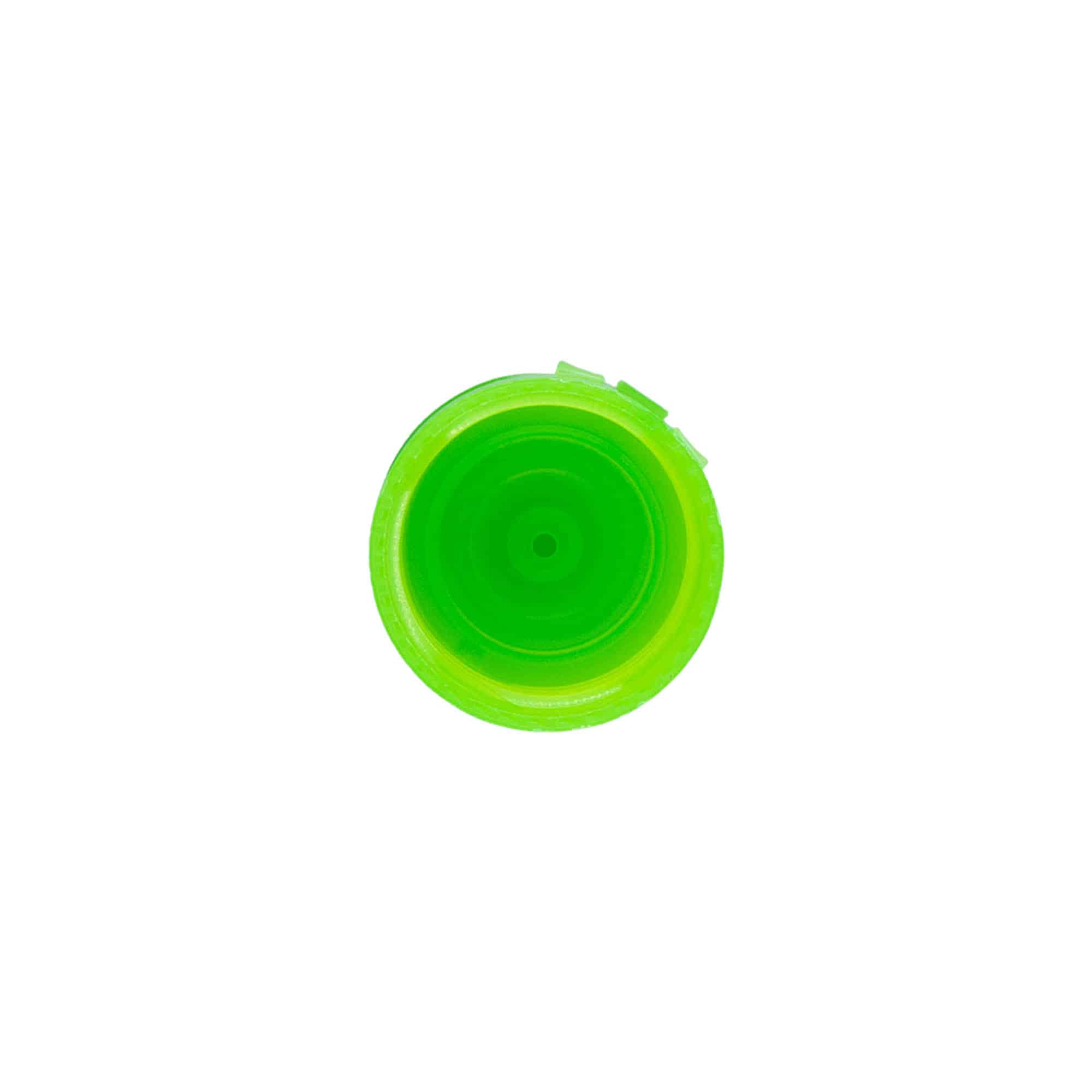 Tapa de rosca con bisagra abatible, plástico PP, verde, para boca: 24/410 Tapa de rosca con bisagra abatible, plástico PP, verde, para boca: 24/410
