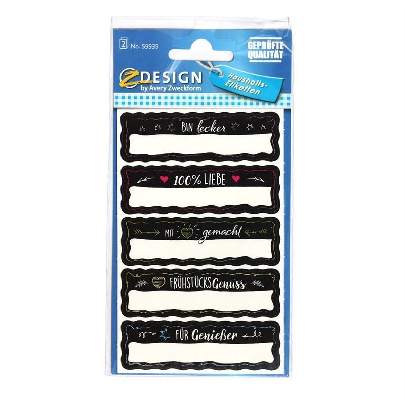 Zweckform etiquetas «Hecho a mano», rectangulares, papel, negro