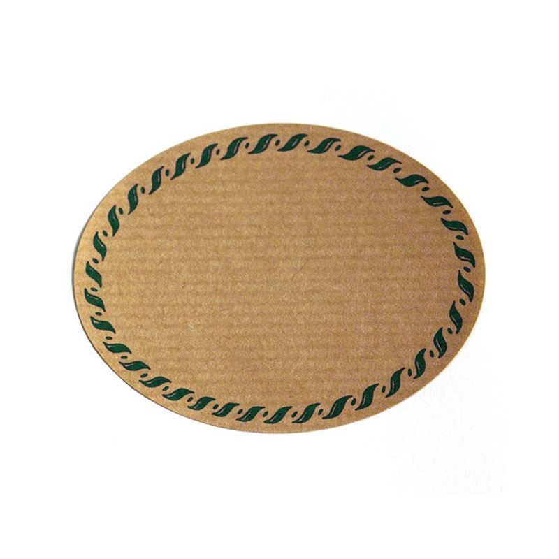 Etiqueta natural 'Borde de cuerda', ovalada, papel, verde-marrón