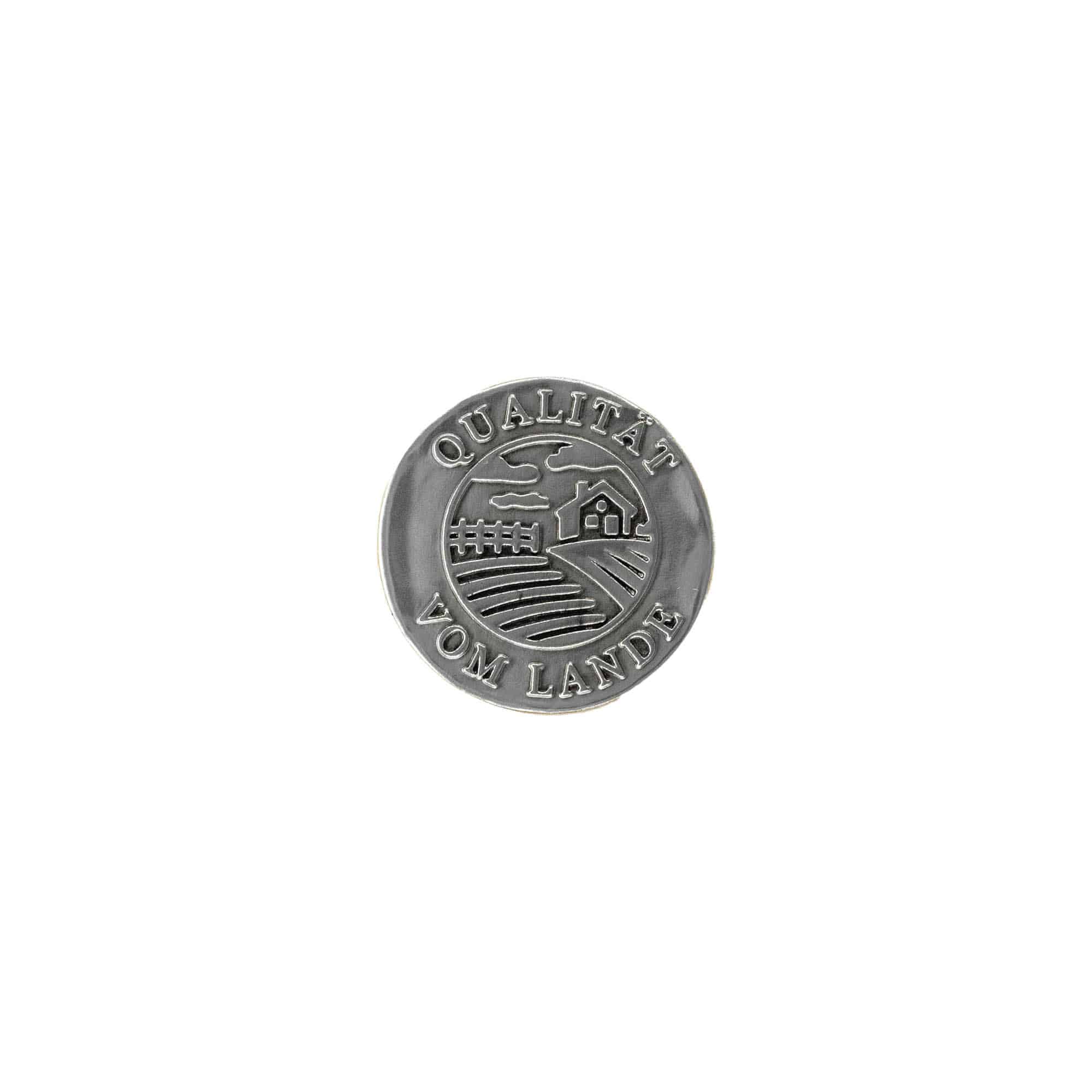 Etiqueta de estaño 'Calidad del campo', redonda, metal, plateada
