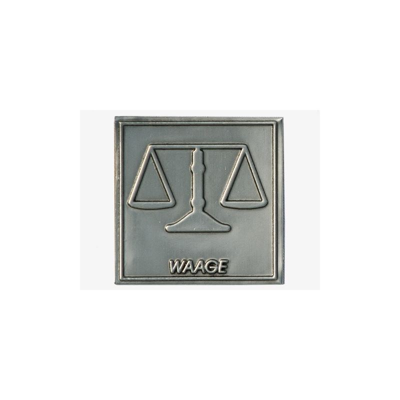 Etiqueta de estaño 'Báscula', cuadrada, metal, plateado Etiqueta de estaño 'Báscula', cuadrada, metal, plateado