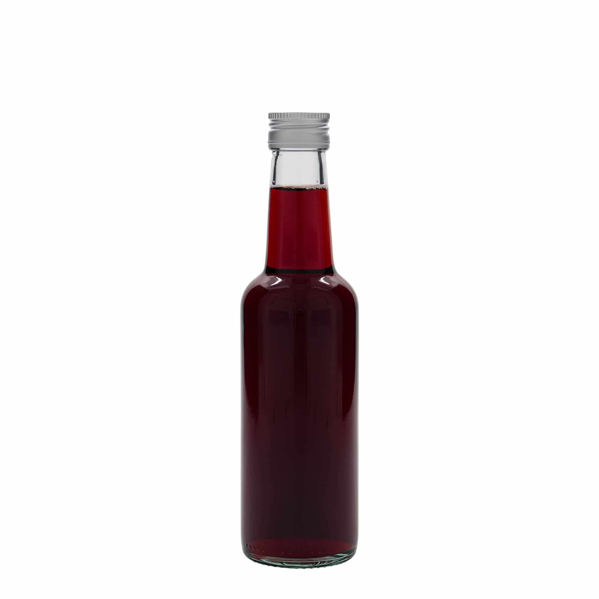 Botella de vidrio de 250 ml con cuello recto, boca: PP 28 Botella de vidrio de 250 ml con cuello recto, boca: PP 28