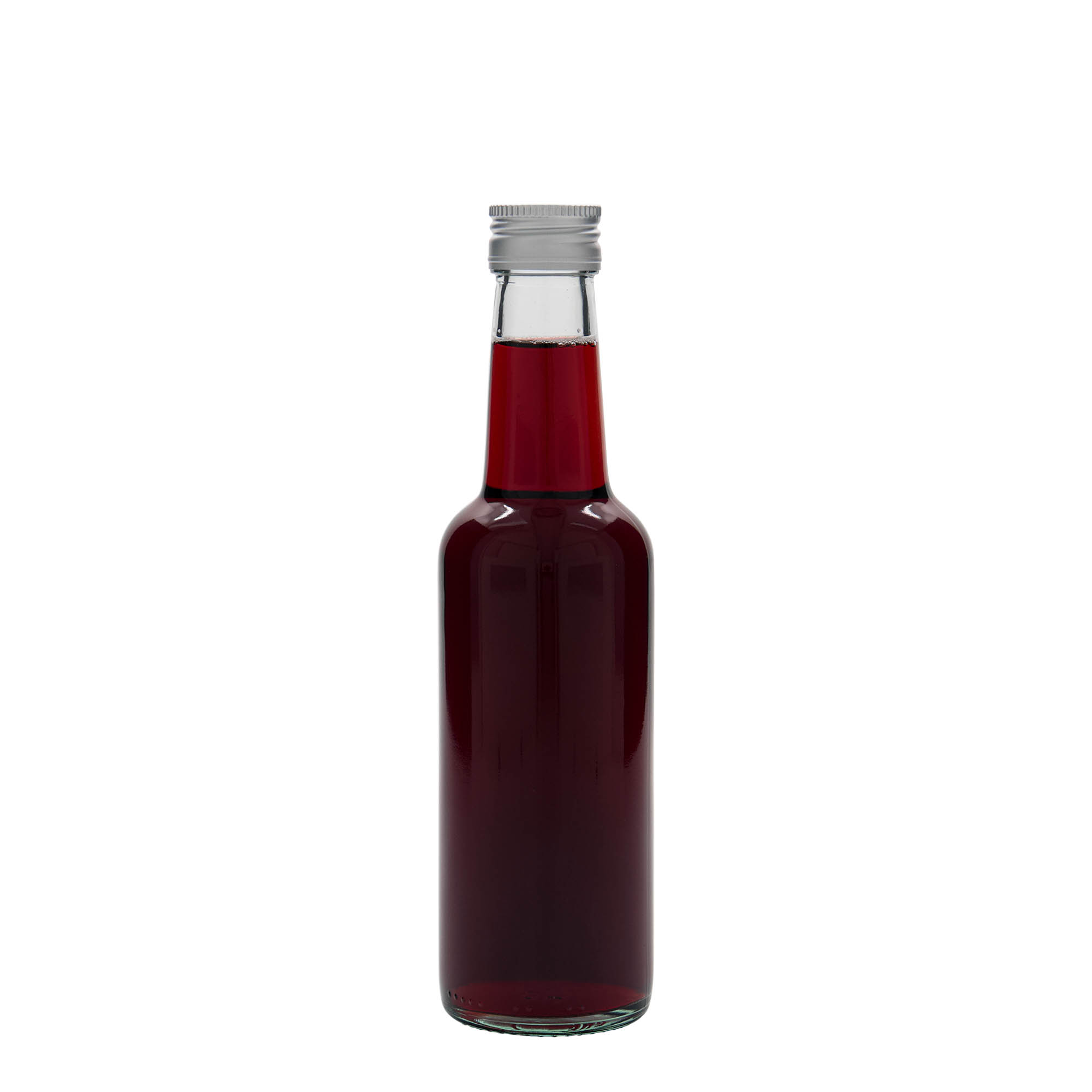 Botella de vidrio de 250 ml con cuello recto, boca: PP 28 Botella de vidrio de 250 ml con cuello recto, boca: PP 28